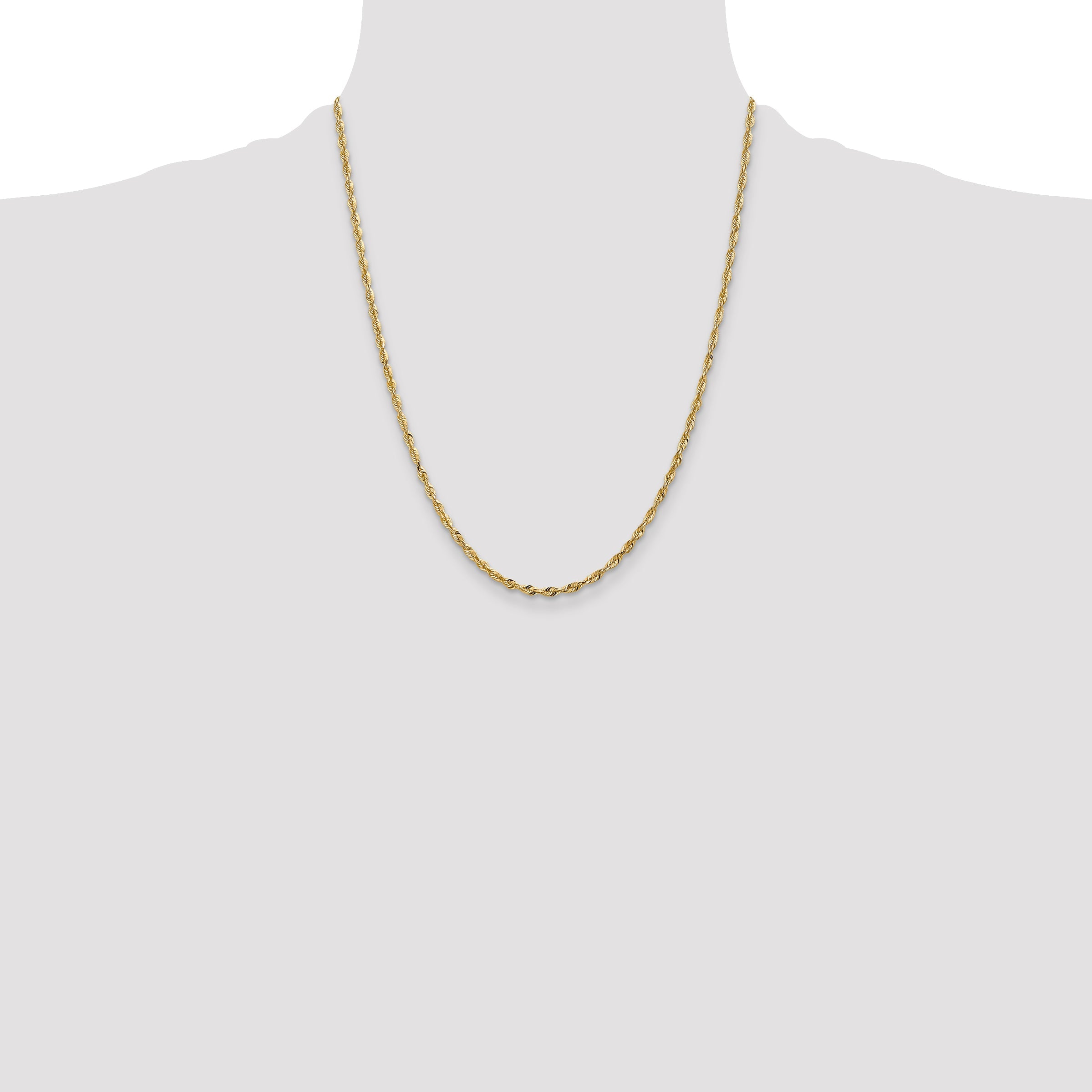 22 Inch 10K Yellow Gold 2.50mm Extra-Light D/C Rope Chain Necklace