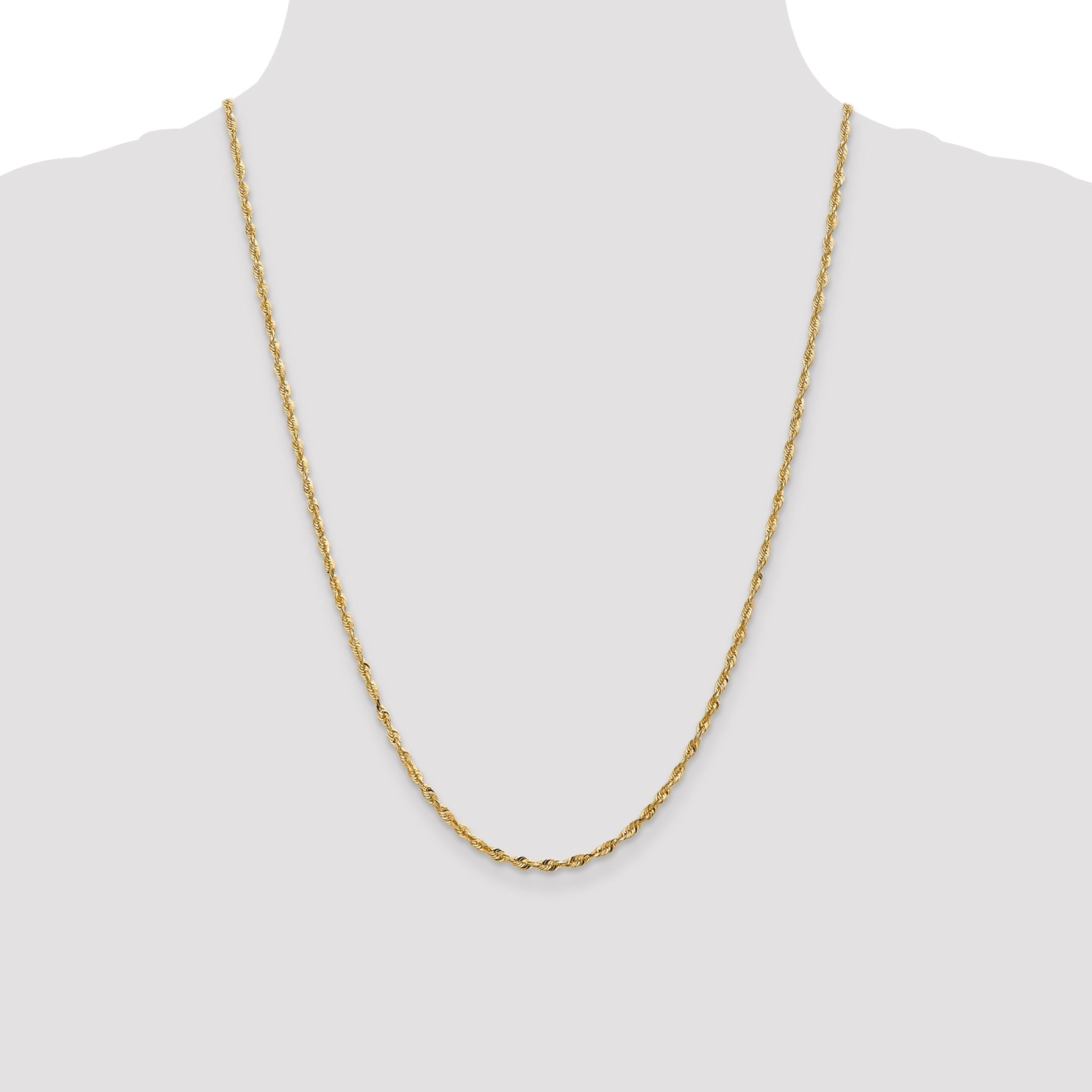 24 Inch 10K Yellow Gold 2.50mm Extra-Light D/C Rope Chain Necklace