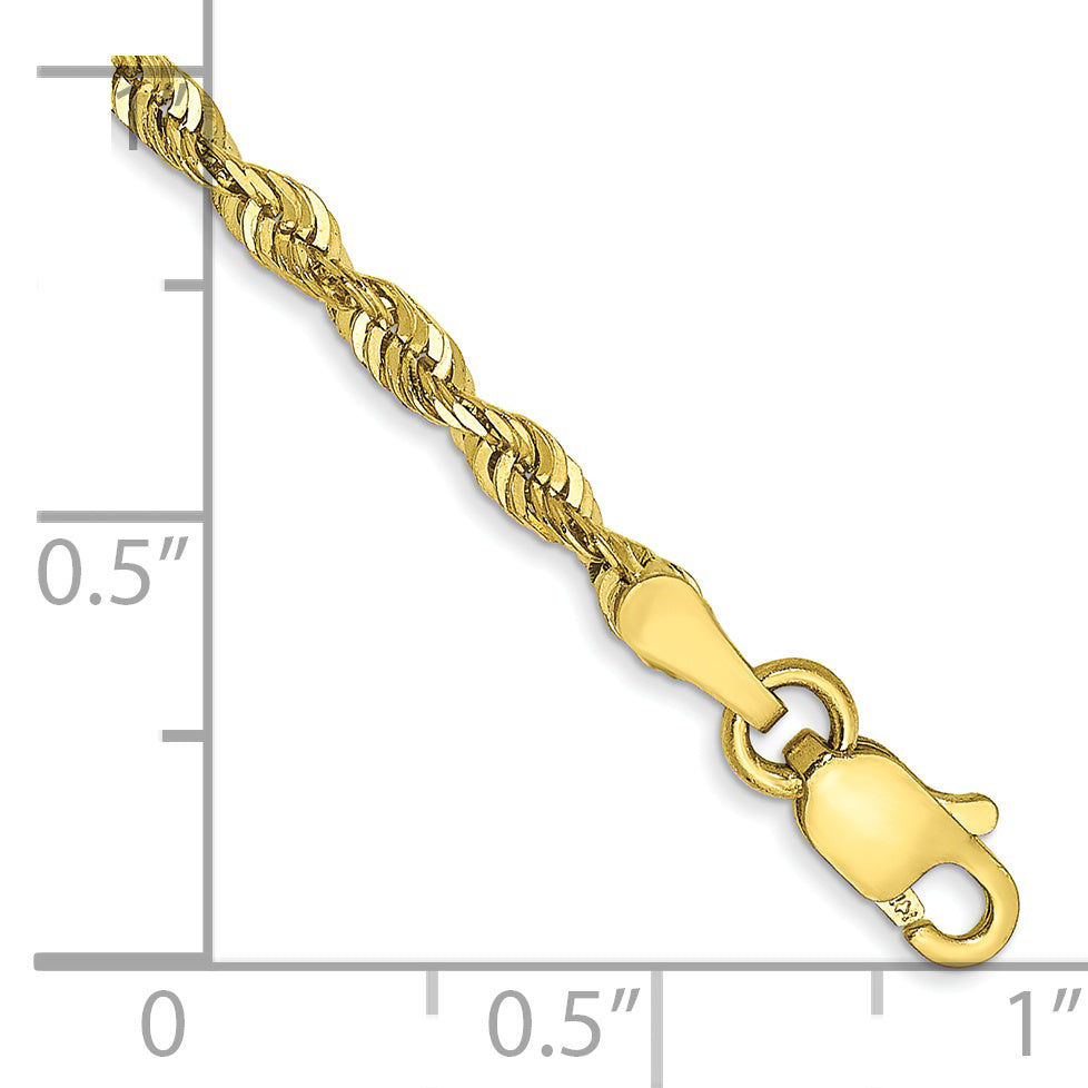 7 Inch 10k Yellow Gold 2.50mm Extra-Light D/C Rope Chain Bracelet