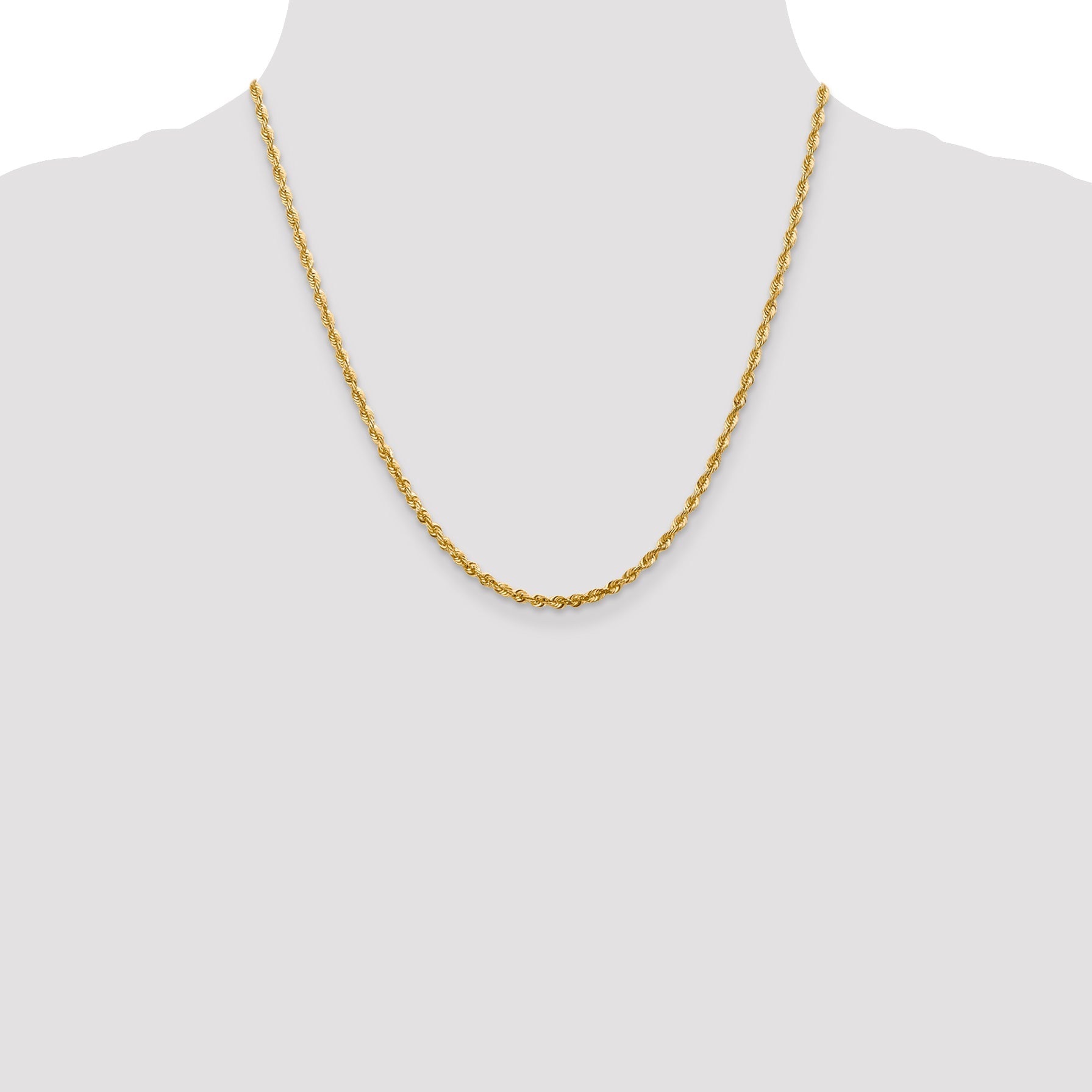 2 Inch 10K Yellow Gold 2.75mm Extra-Light D/C Rope Chain Necklace