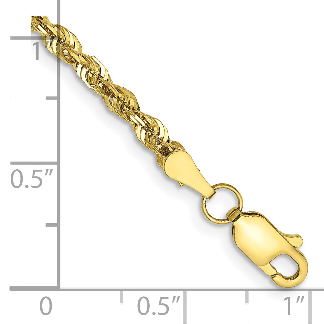 7 Inch 10k Yellow Gold 2.75mm Extra-Light D/C Rope Chain Bracelet