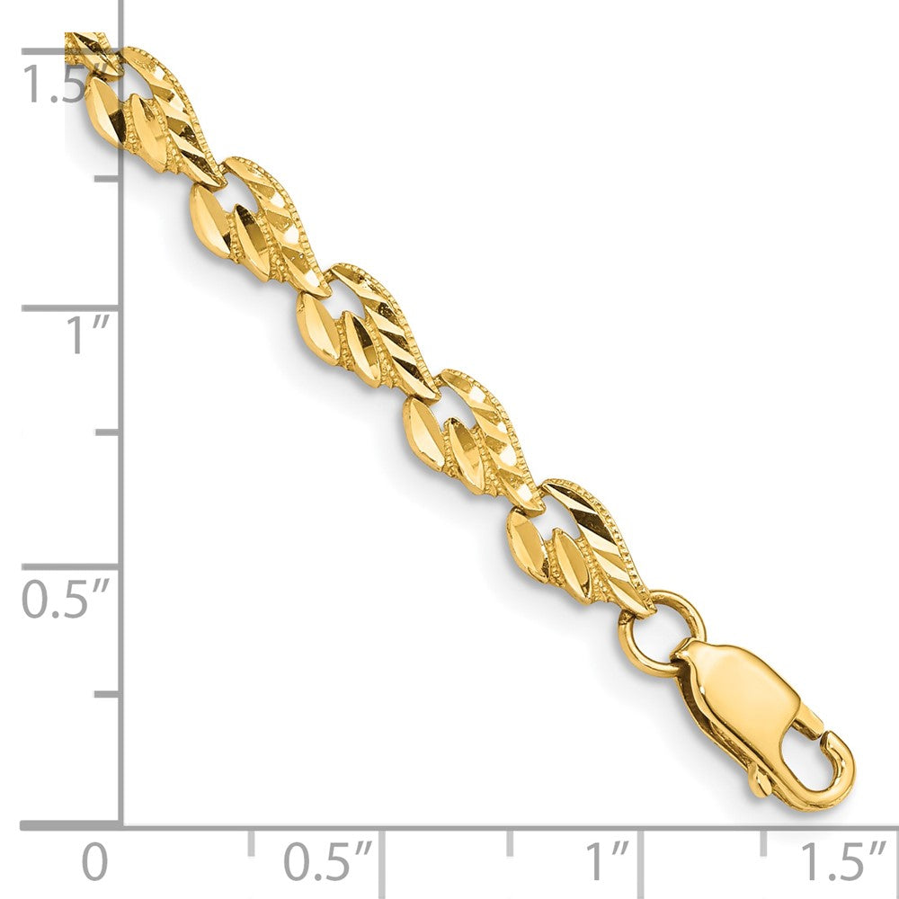 10K Yellow Gold Polished Diamond-Cut Leaf 7 Inch Bracelet