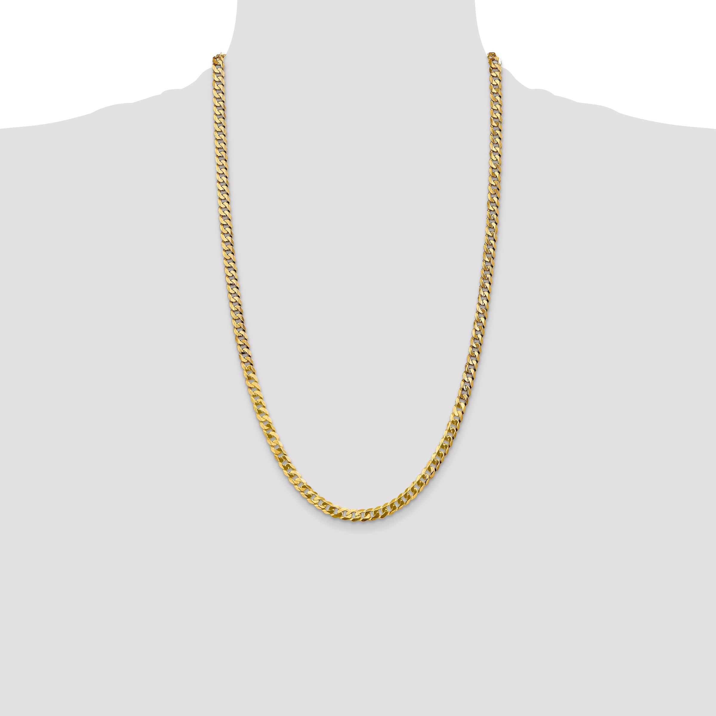 26 Inch 10K Yellow Gold 4.75mm Flat Beveled Curb Chain Necklace