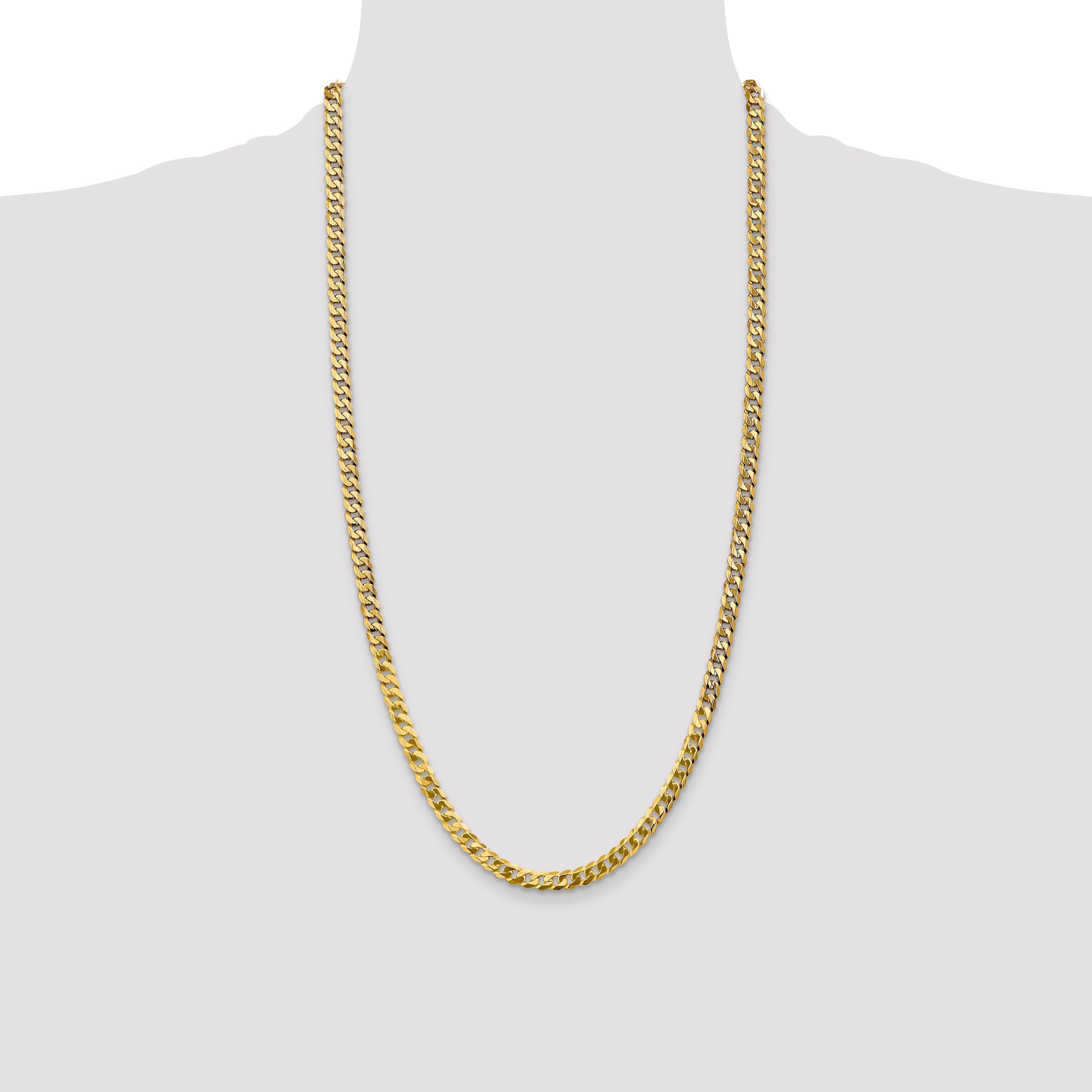 28 Inch 10K Yellow Gold 4.75mm Flat Beveled Curb Chain Necklace