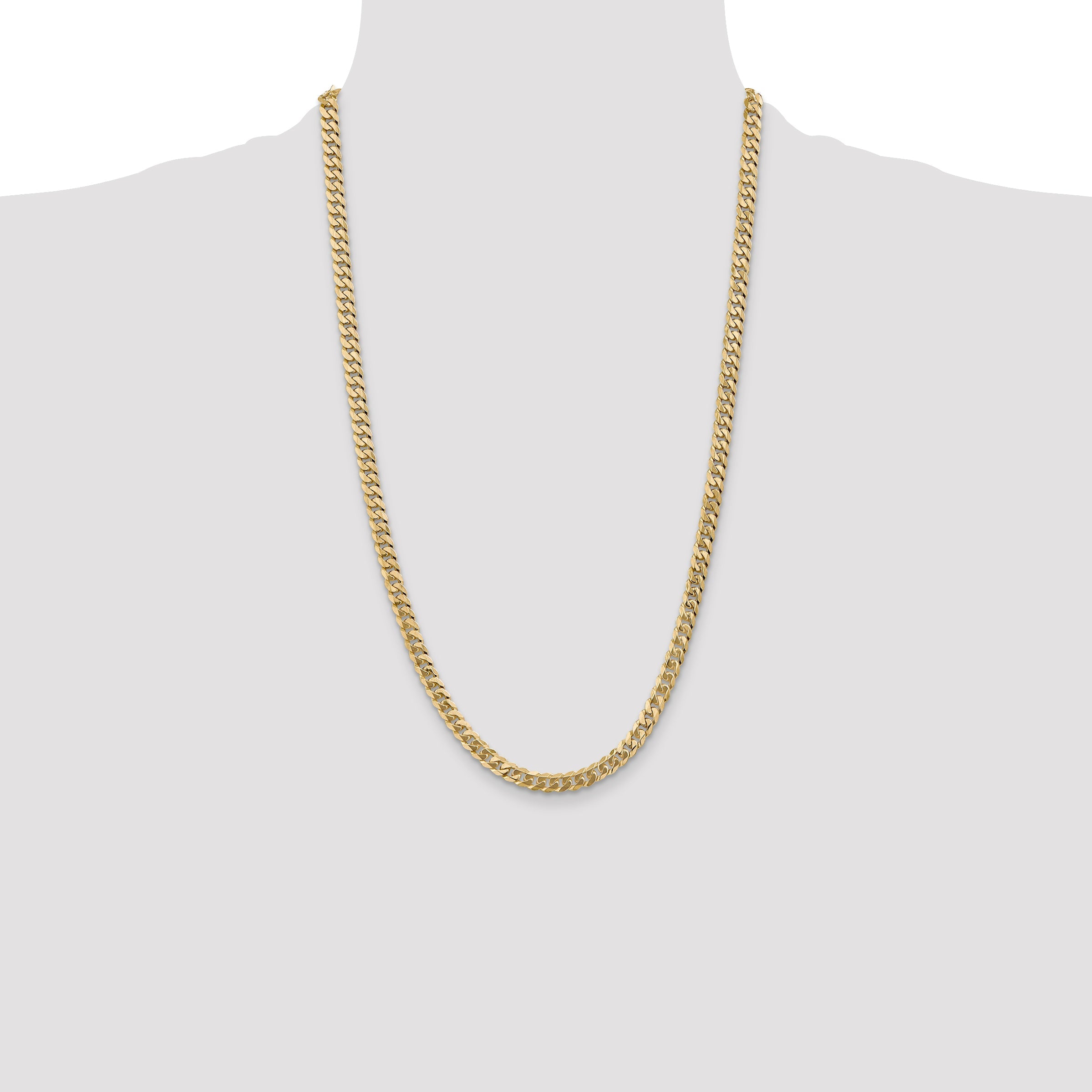 26 Inch 10K Yellow Gold 5.75mm Flat Beveled Curb Chain Necklace