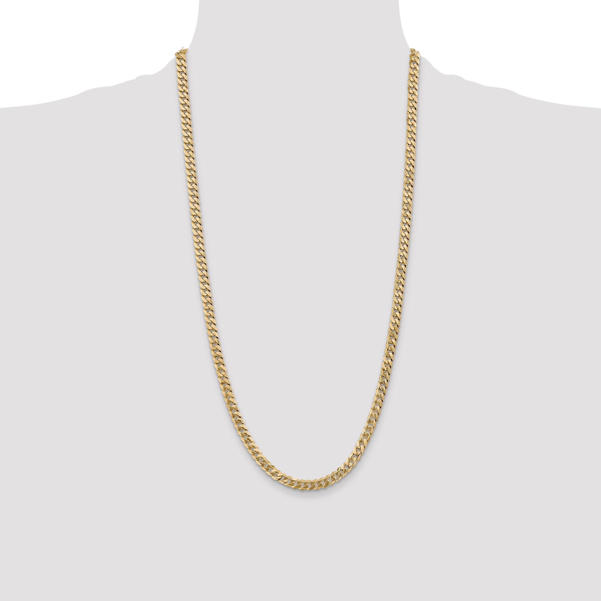 28 Inch 10K Yellow Gold 5.75mm Flat Beveled Curb Chain Necklace