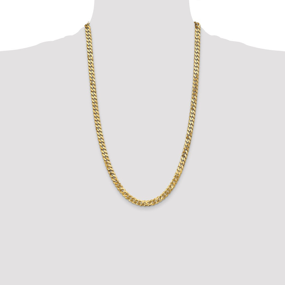 26 Inch 10K Yellow Gold 6.25mm Flat Beveled Curb Chain Necklace