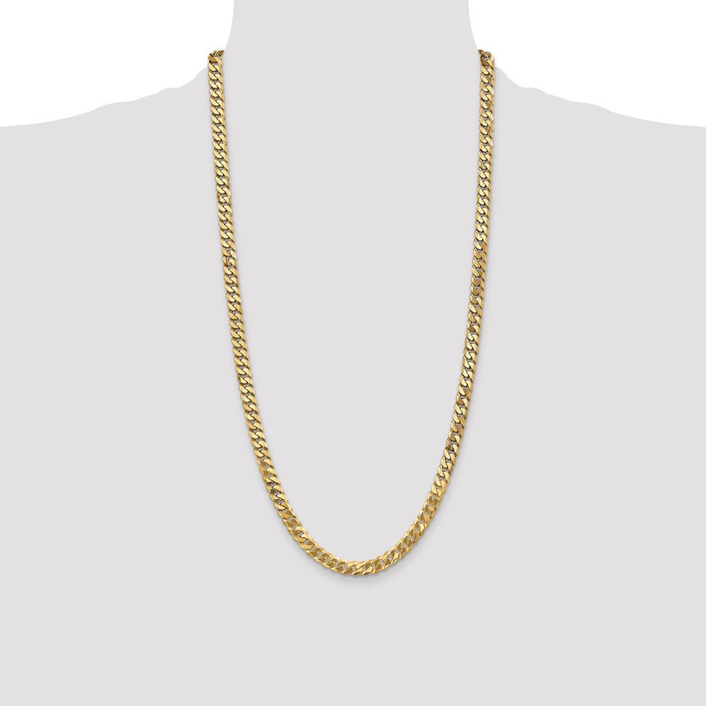 28 Inch 10K Yellow Gold 6.25mm Flat Beveled Curb Chain Necklace