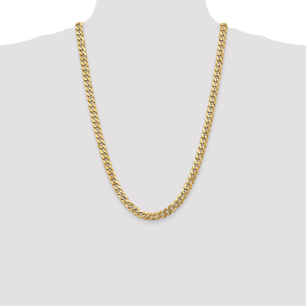 26 Inch 10K Yellow Gold 7.75mm Flat Beveled Curb Chain Necklace