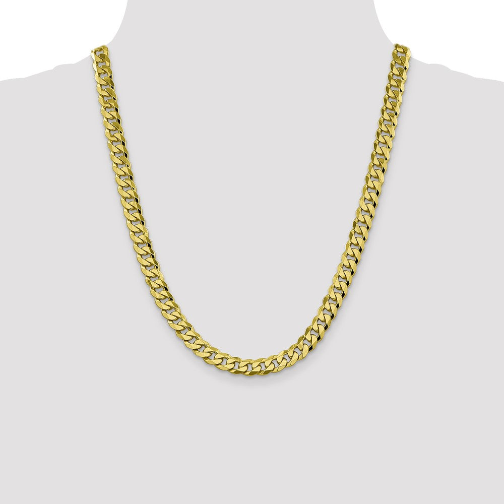22 Inch 10K 8.25mm Flat Beveled Curb Chain Necklace