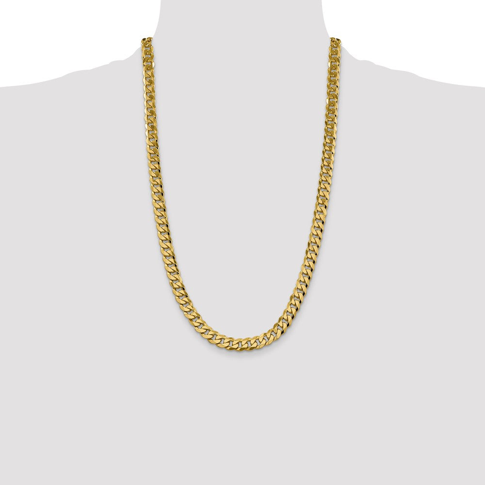 26 Inch 10K Yellow Gold 8.25mm Flat Beveled Curb Chain Necklace
