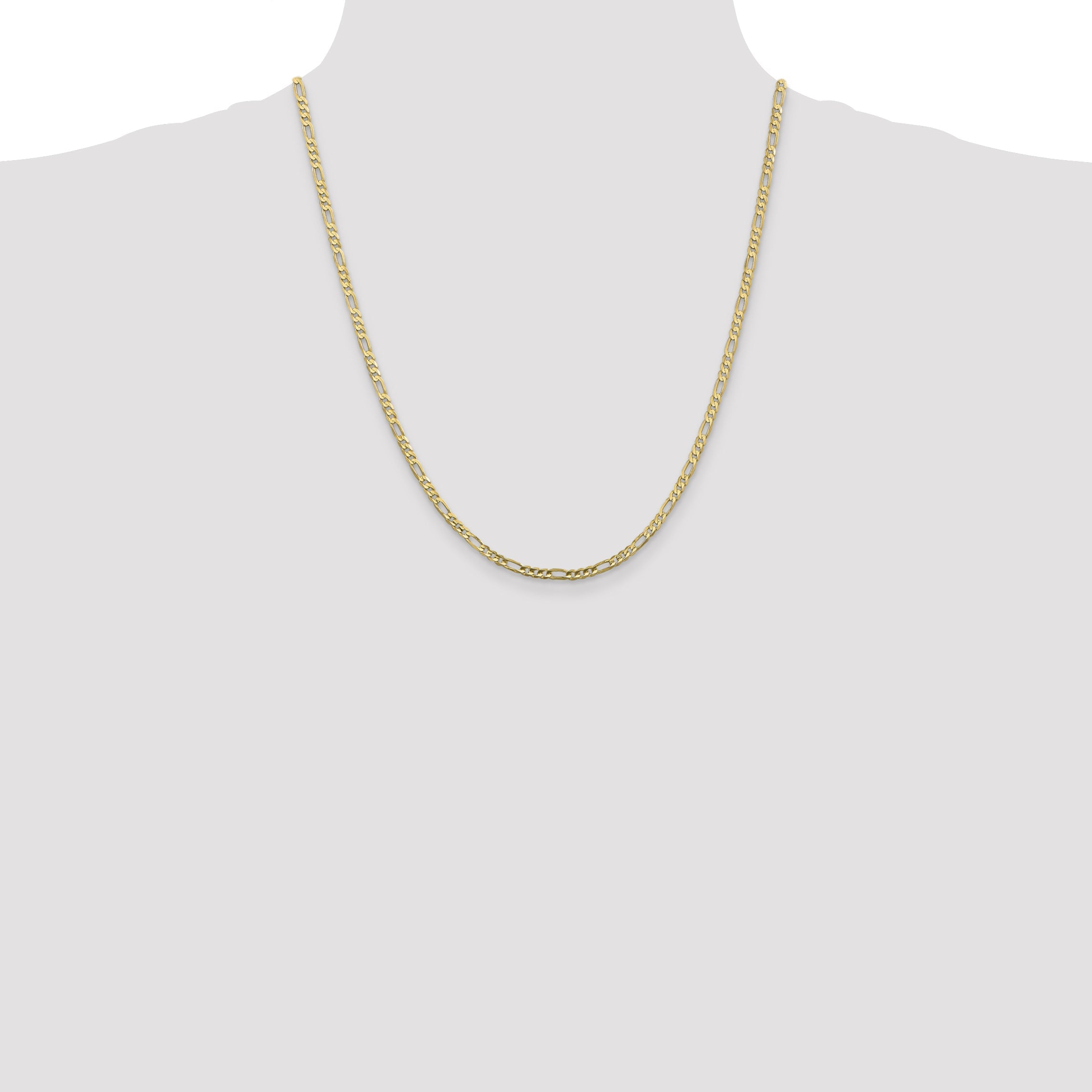 22 Inch 10K 3mm Flat Figaro Chain Necklace