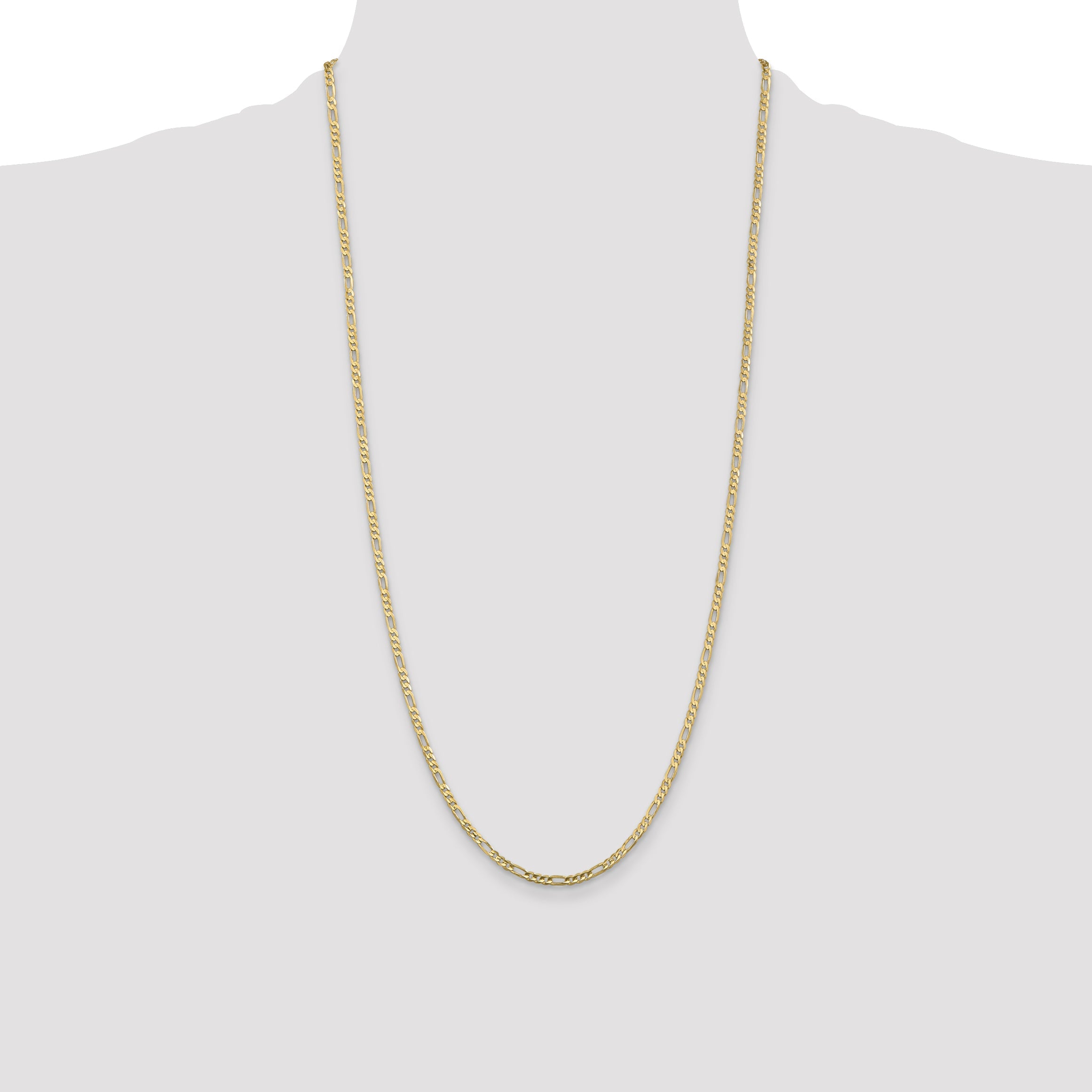 28 Inch 10K Yellow Gold 10K 3mm Flat Figaro Chain Necklace