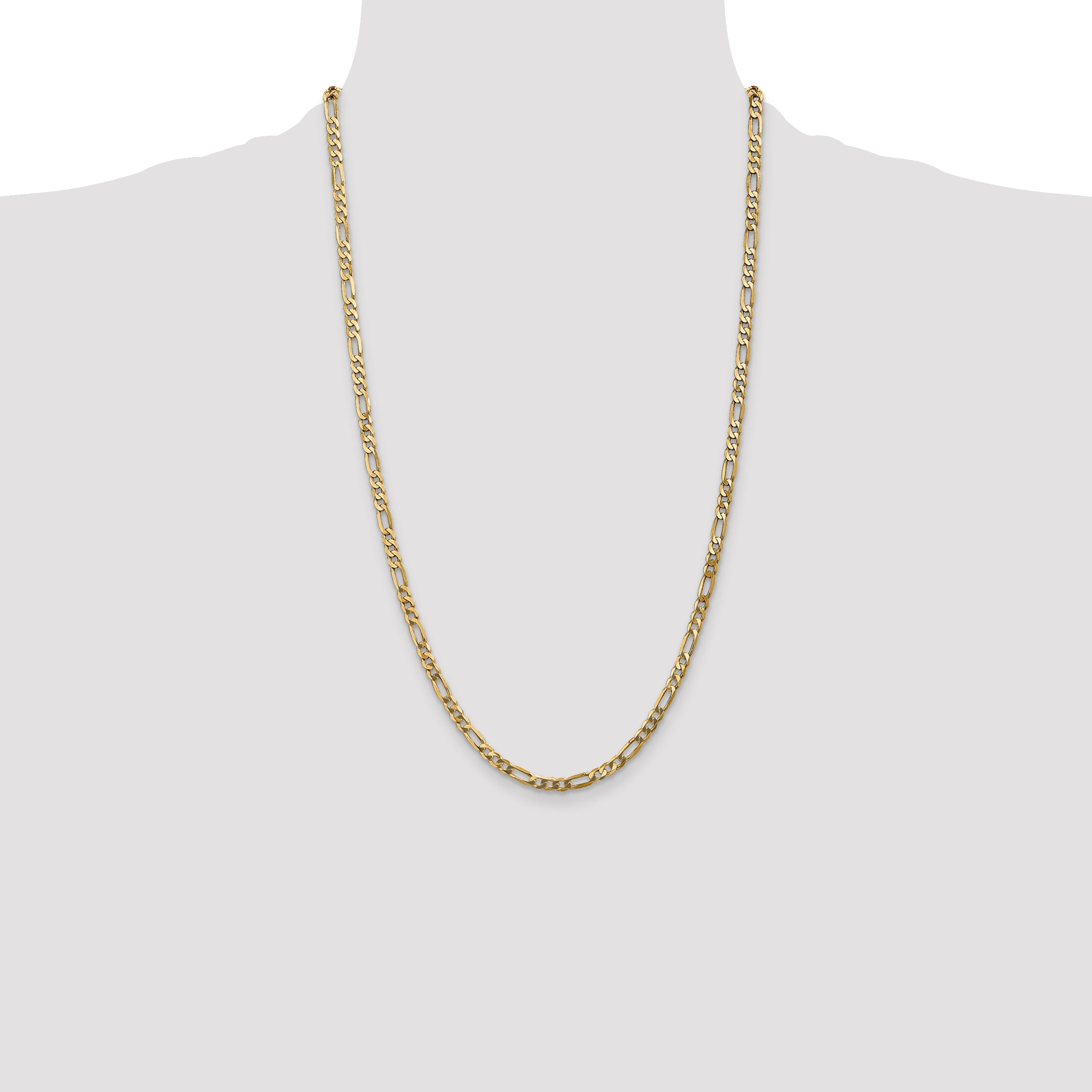 26 Inch 10K Yellow Gold 10K 4mm Flat Figaro Chain Necklace