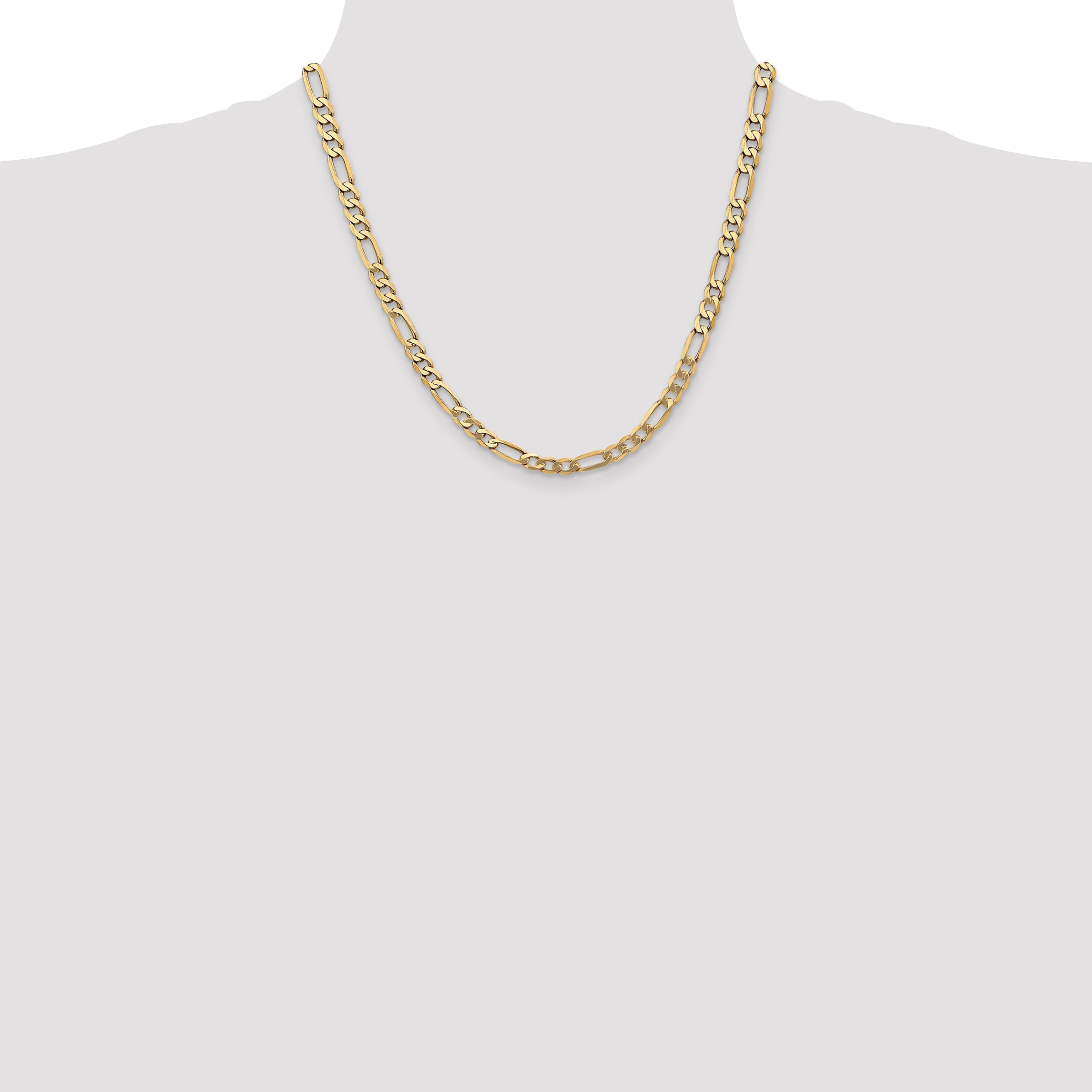 2 Inch 10K Yellow Gold 10K 5.25mm Flat Figaro Chain Necklace