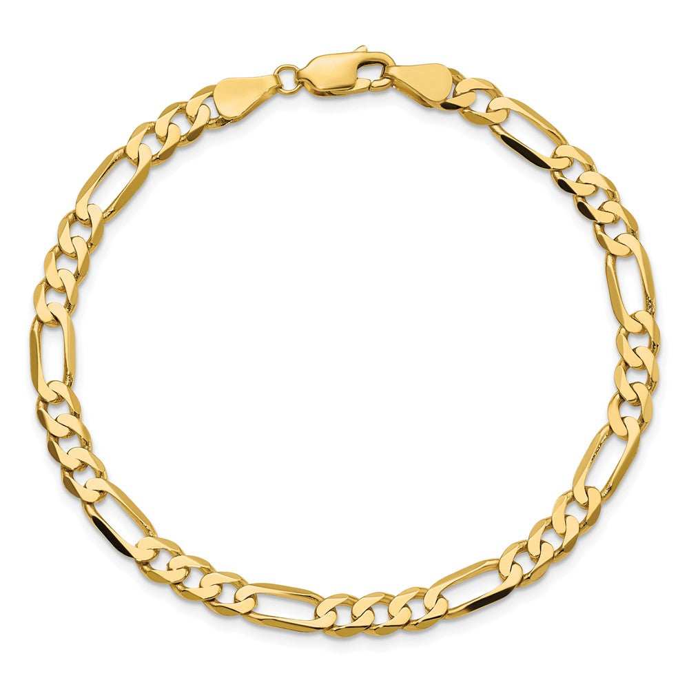 7 Inch 10K Yellow Gold 10K 5.25mm Flat Figaro Chain Bracelet
