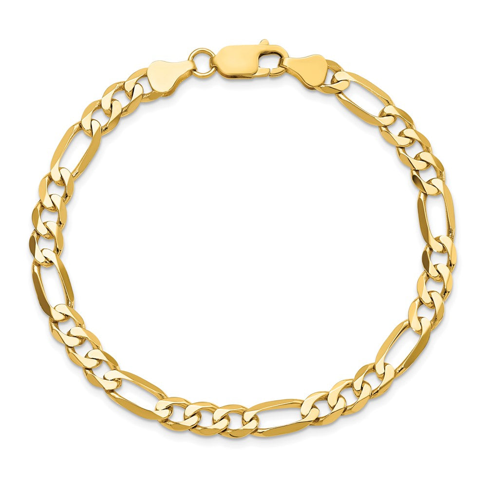 7 Inch 10K Yellow Gold 10K 6.25mm Flat Figaro Chain Bracelet