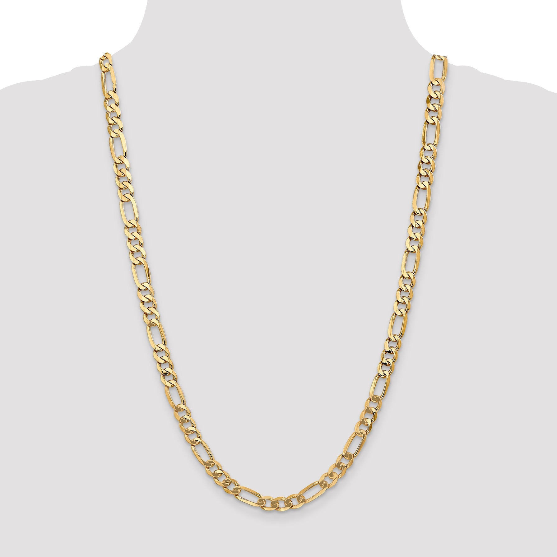 26 Inch 10K Yellow Gold 10K 7mm Flat Figaro Chain Necklace