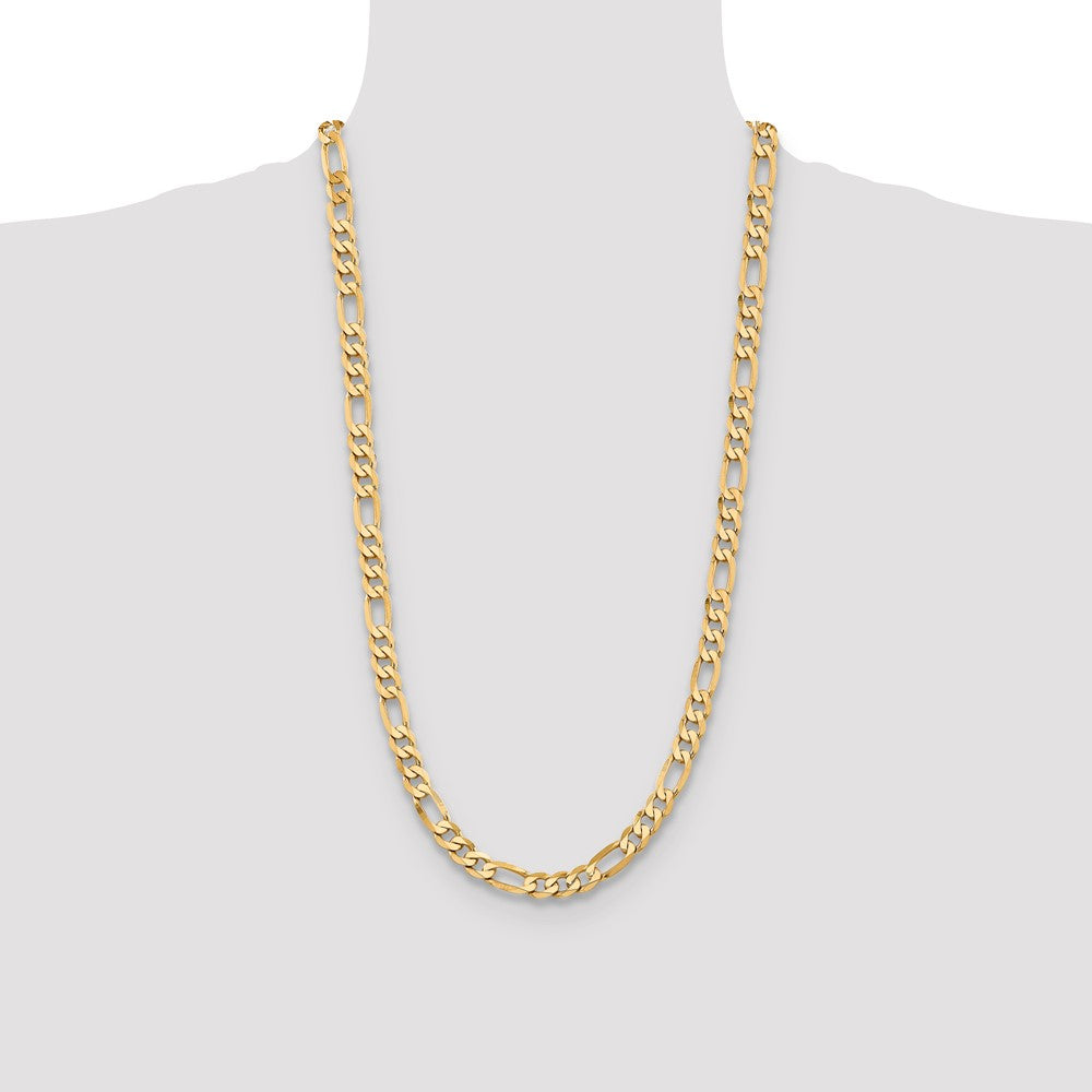 28 Inch 10K Yellow Gold 10K 7.5mm Flat Figaro Chain Necklace