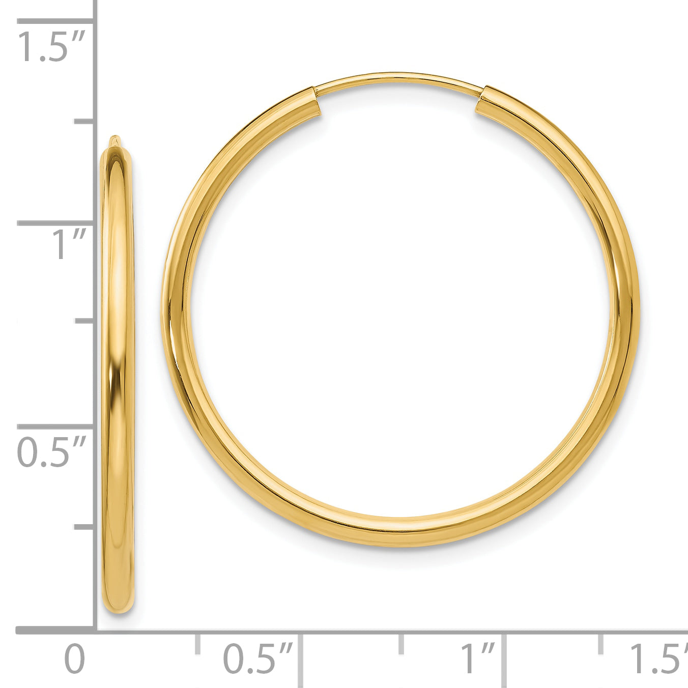 10K Yellow Gold Polished Round Endless 2mm Hoop Earrings