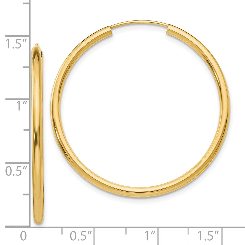 10K Yellow Gold Polished Round Endless 2mm Hoop Earrings