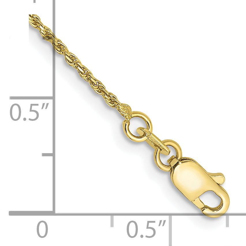 7 Inch 10k Yellow Gold 1.15mm D/C Machine Made Rope Chain Bracelet