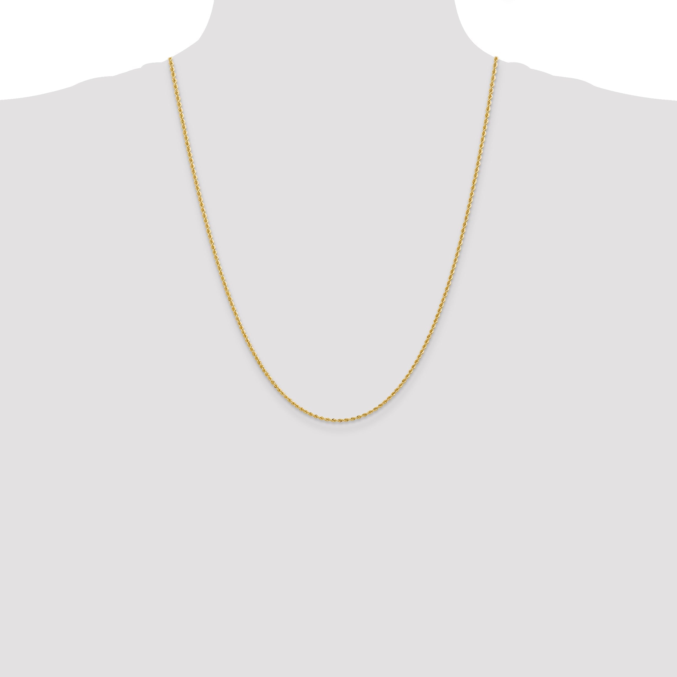 24 Inch 10K Yellow Gold 2mm Regular Rope Chain Necklace