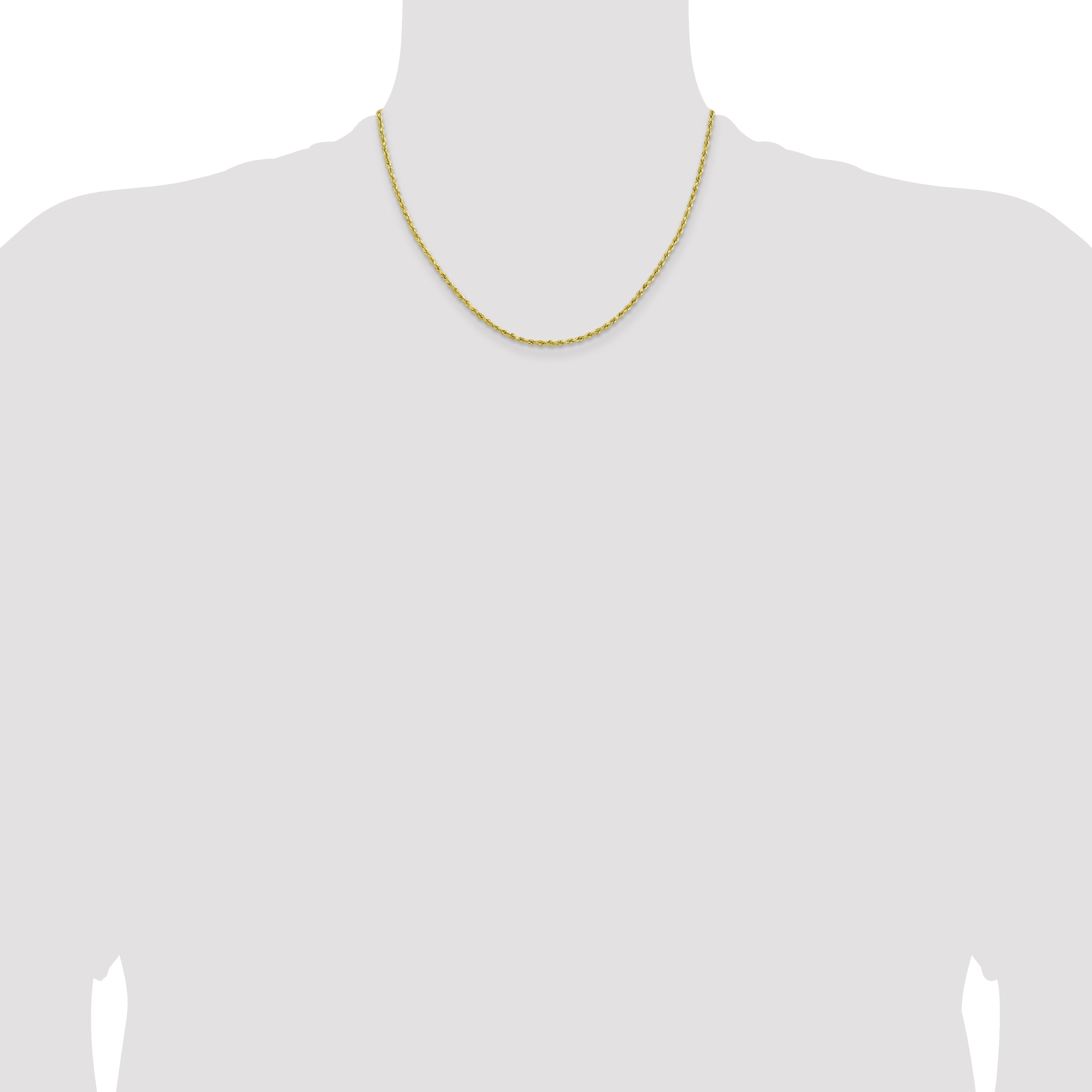 18 Inch 10K 2mm Lightweight D/C Rope With Lobster Clasp Chain Necklace