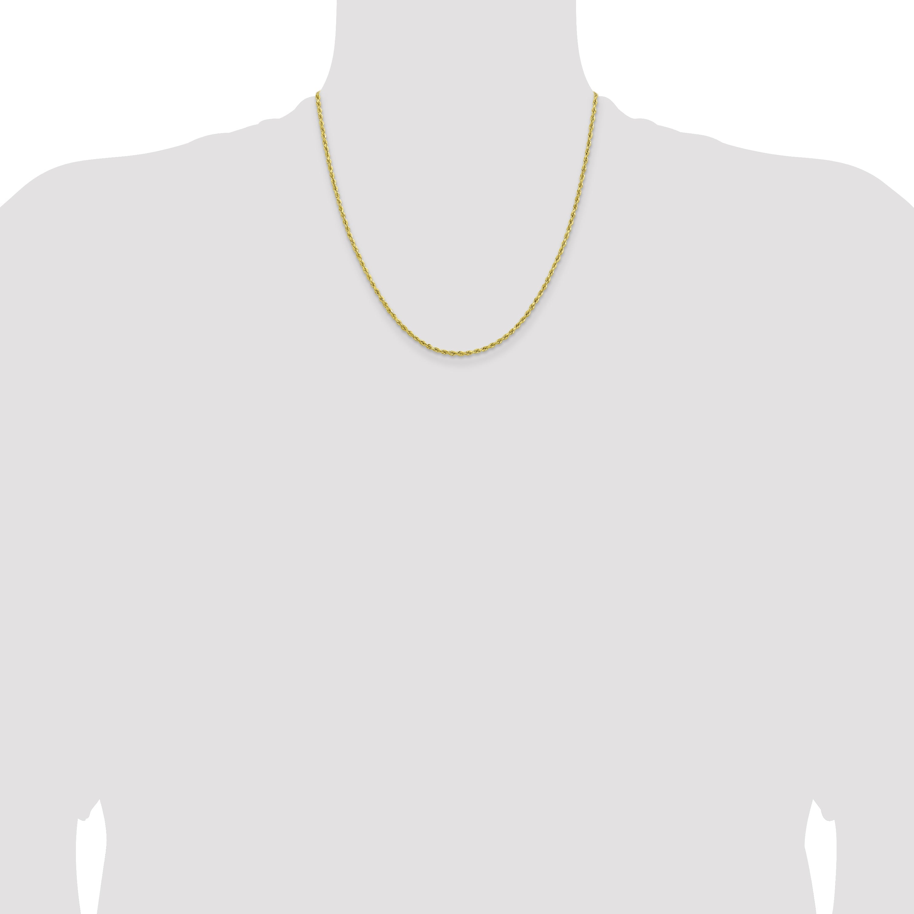 20 Inch 10K 2mm Lightweight D/C Rope With Lobster Clasp Chain Necklace