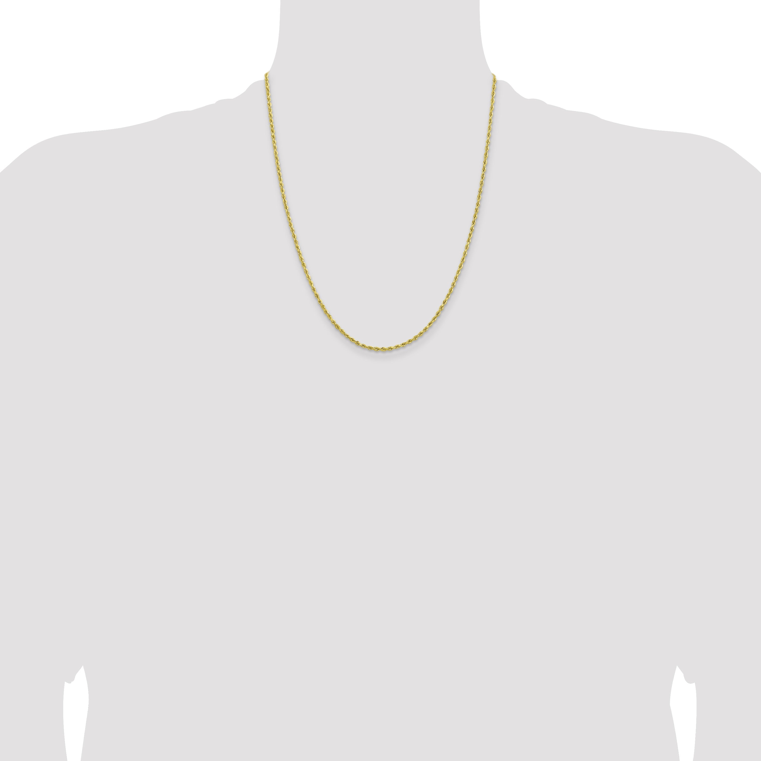 22 Inch 10K 2mm Lightweight D/C Rope With Lobster Clasp Chain Necklace