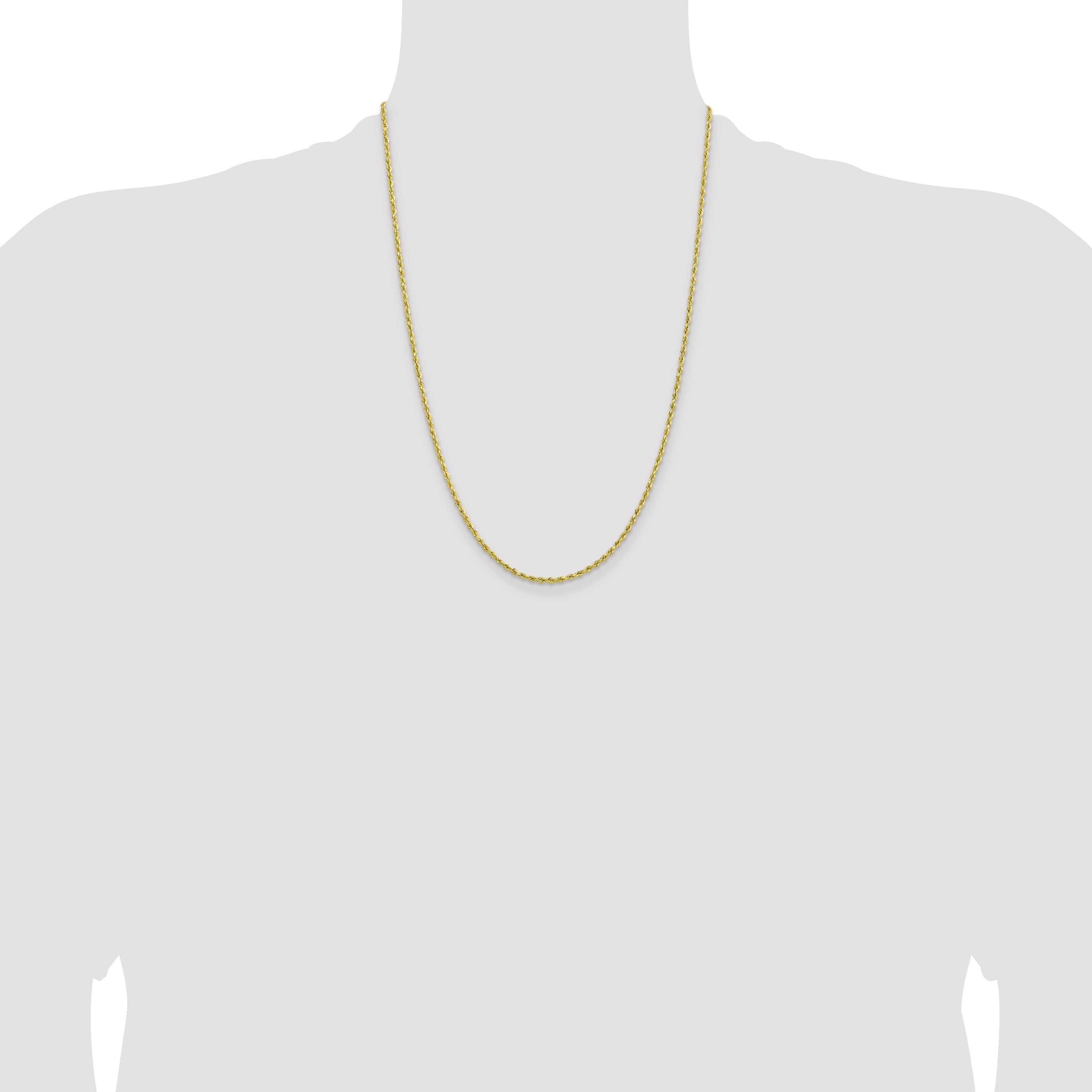 24 Inch 10K 2mm Lightweight D/C Rope With Lobster Clasp Chain Necklace