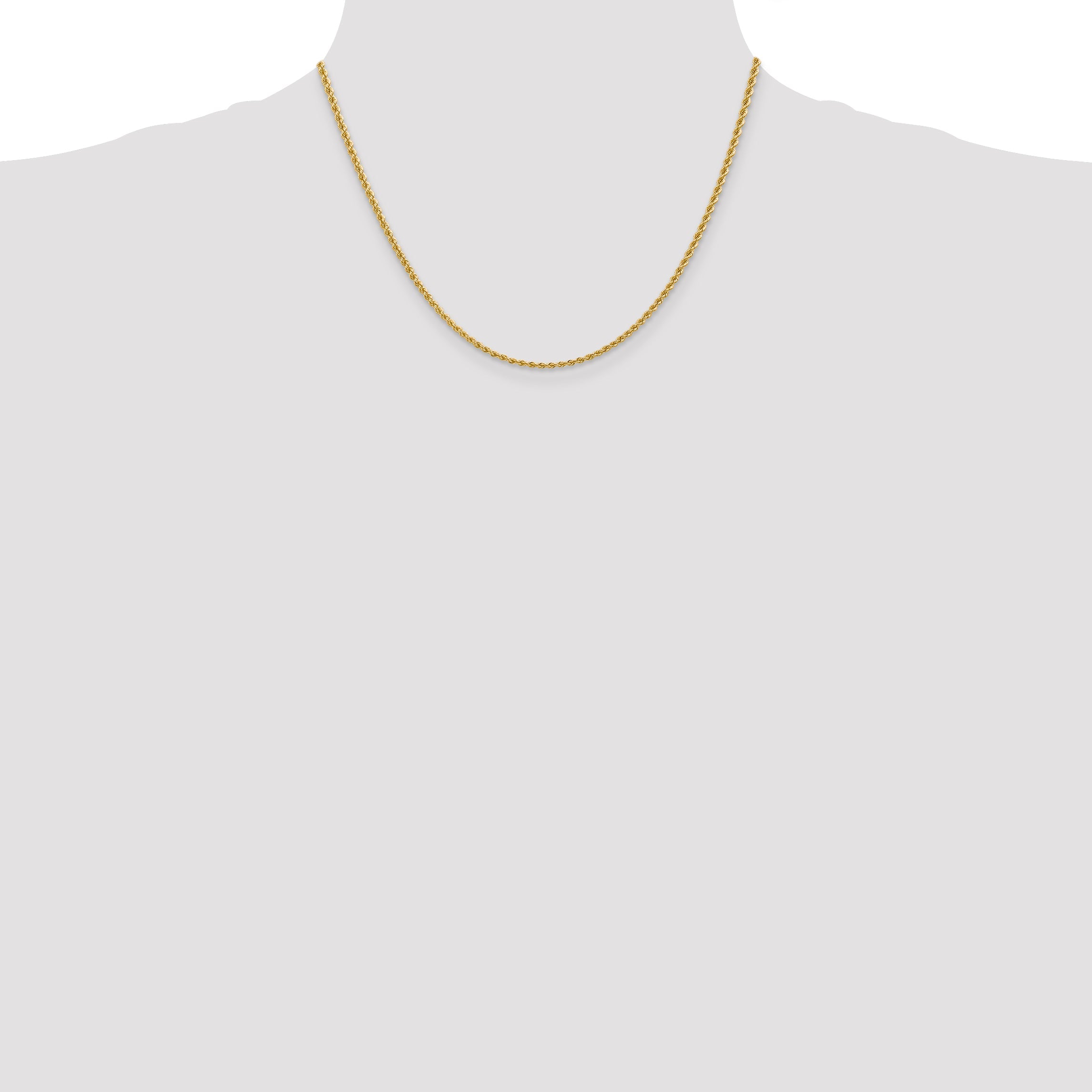18 Inch 10K Yellow Gold 2.25mm Regular Rope Chain Necklace