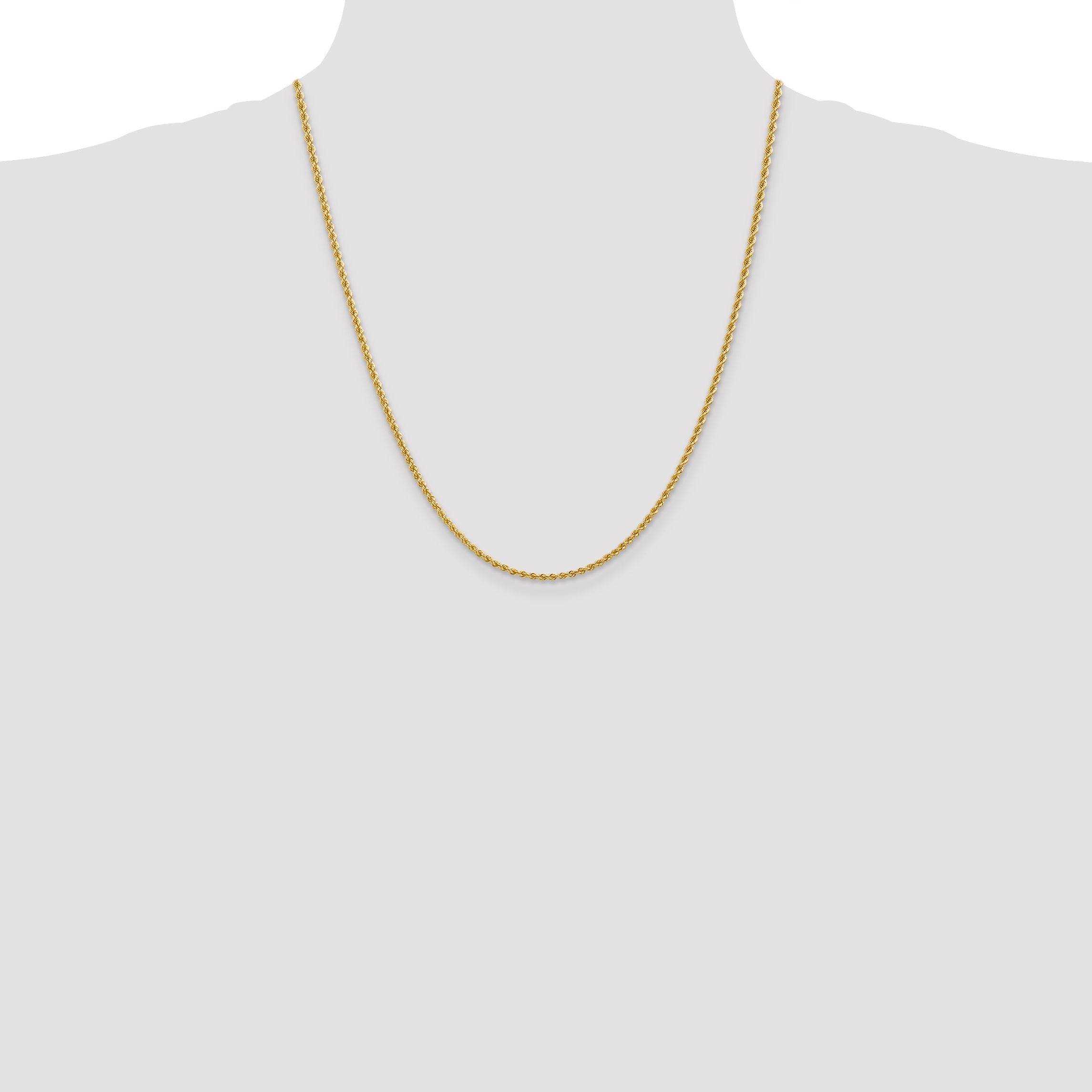22 Inch 10K Yellow Gold 2.25mm Regular Rope Chain Necklace