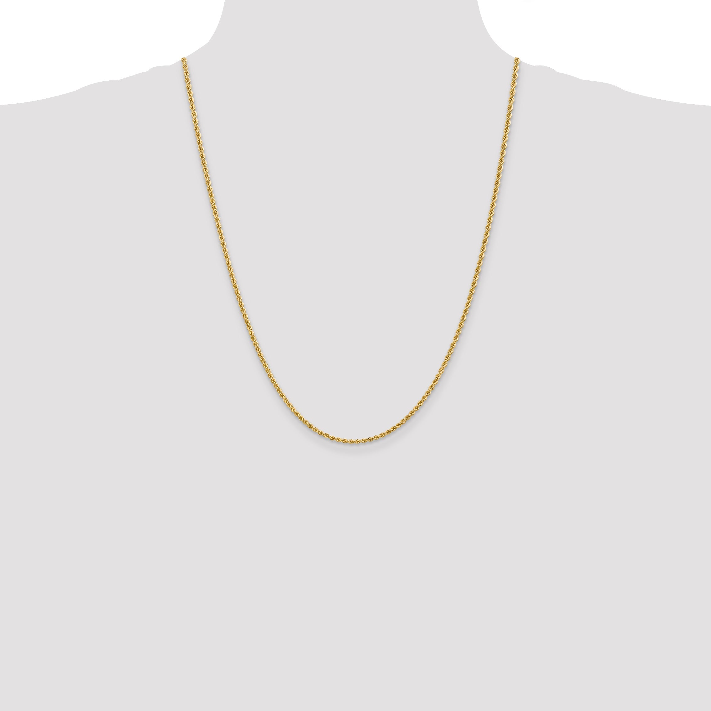 24 Inch 10K Yellow Gold 2.25mm Regular Rope Chain Necklace