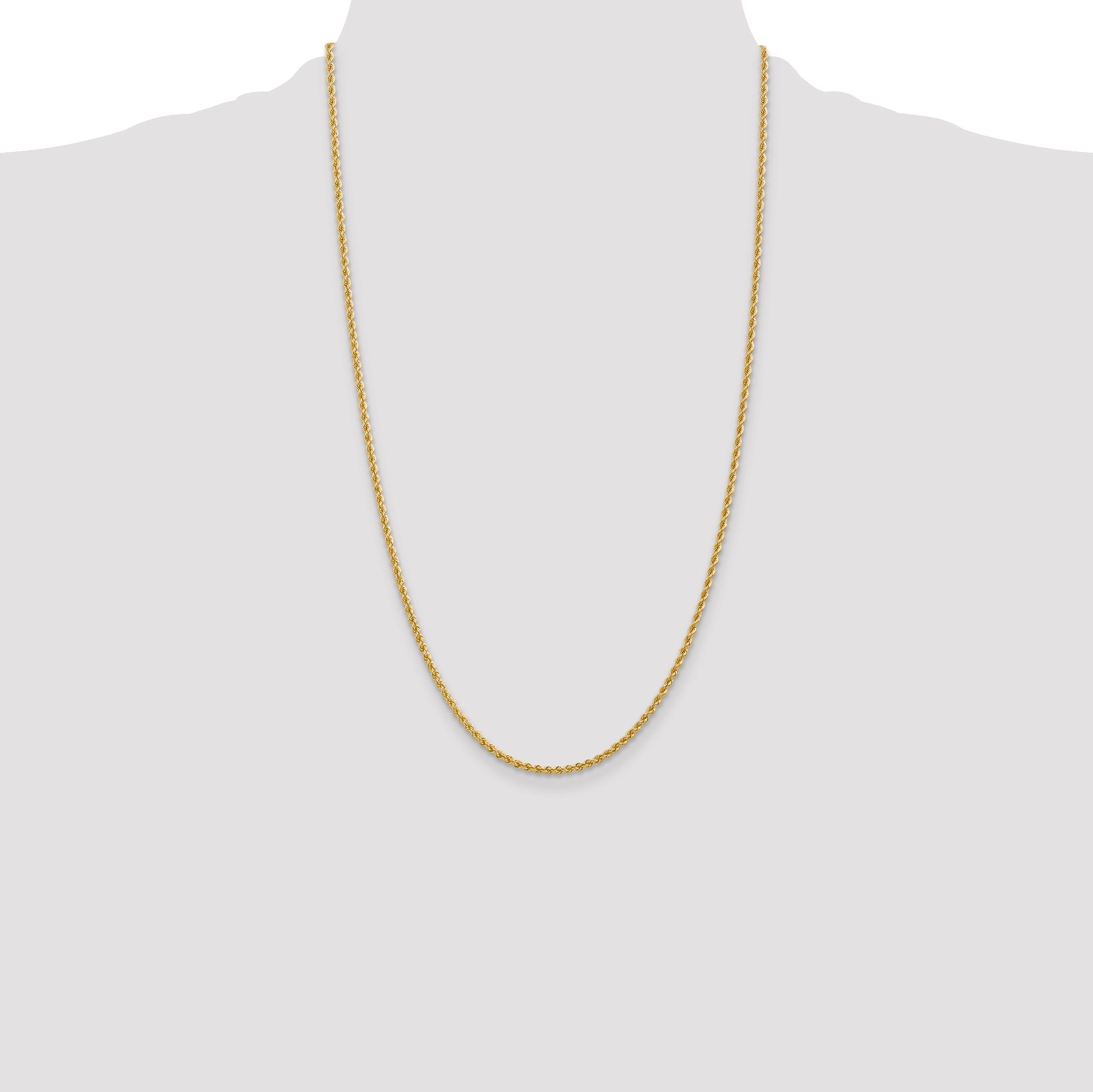 26 Inch 10K Yellow Gold 2.25mm Regular Rope Chain Necklace
