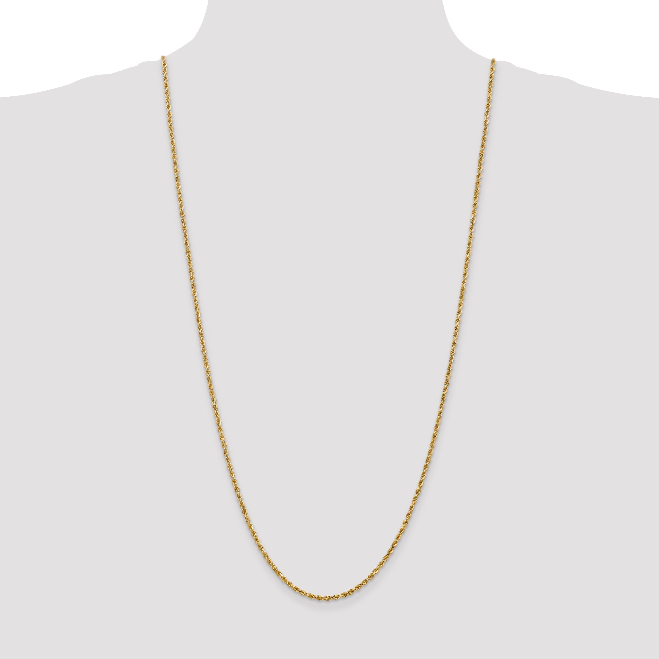 30 Inch 10K 2.25mm Diamond-Cut Rope Chain Necklace