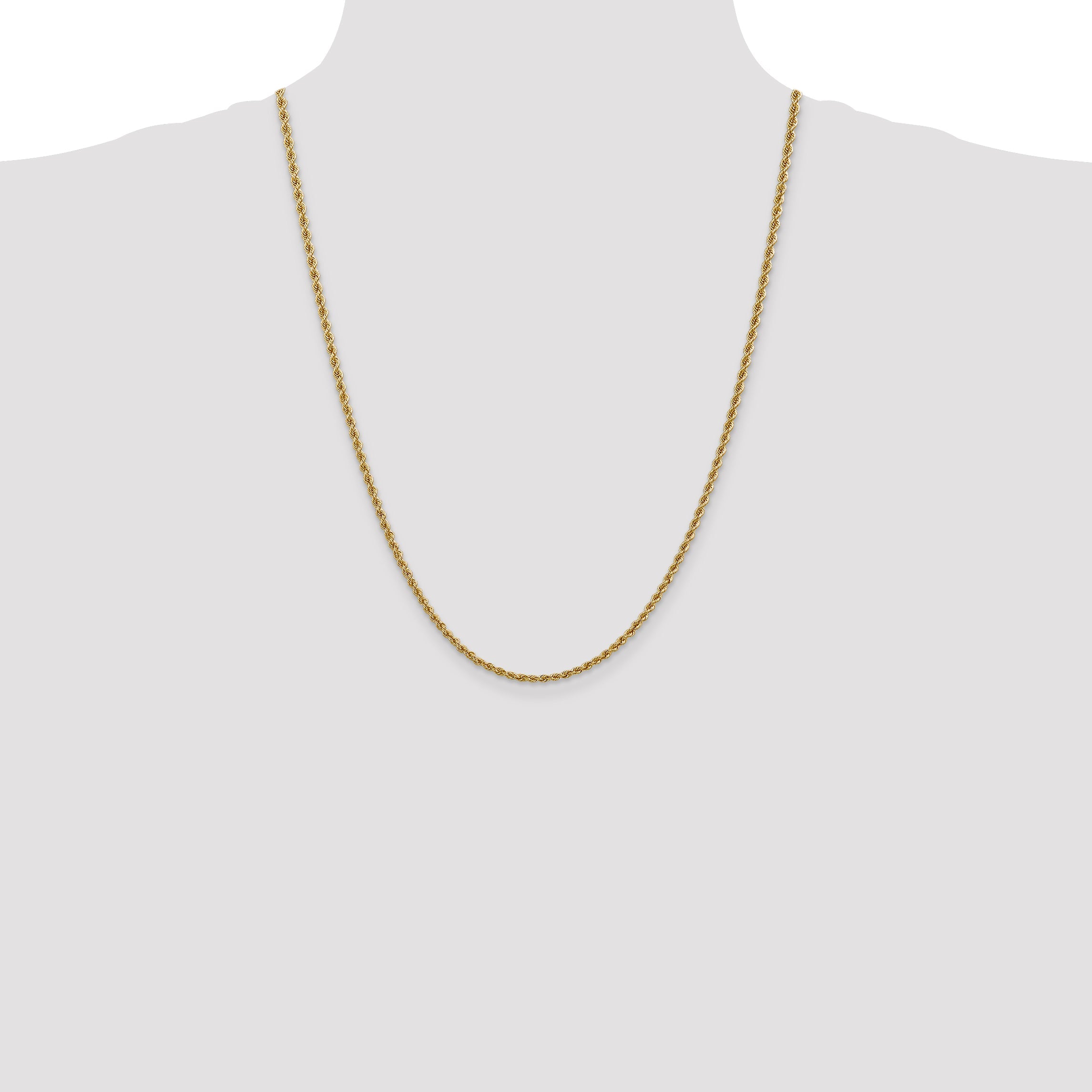 24 Inch 10K Yellow Gold 2.5mm Regular Rope Chain Necklace