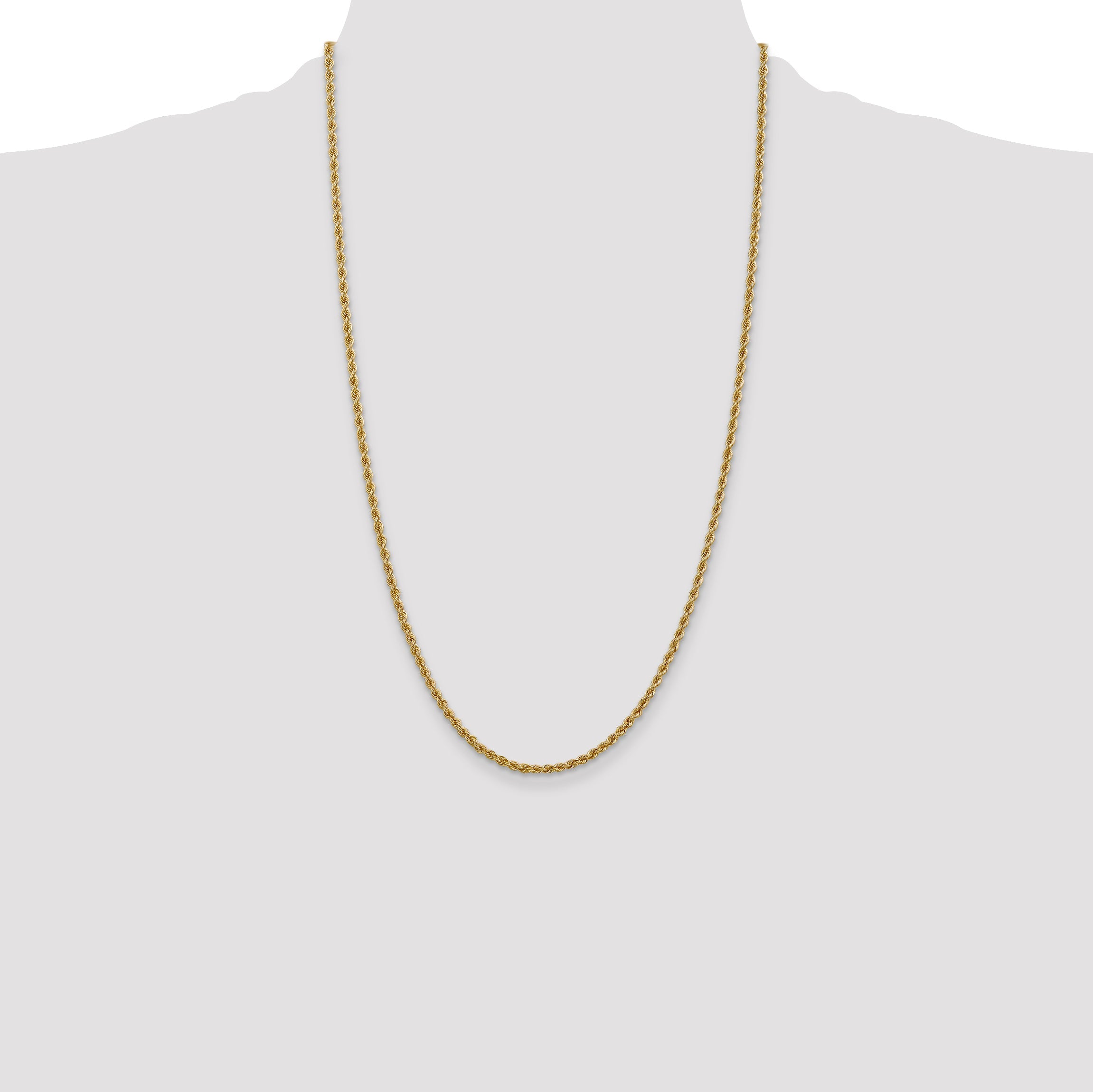 26 Inch 10K Yellow Gold 2.5mm Regular Rope Chain Necklace
