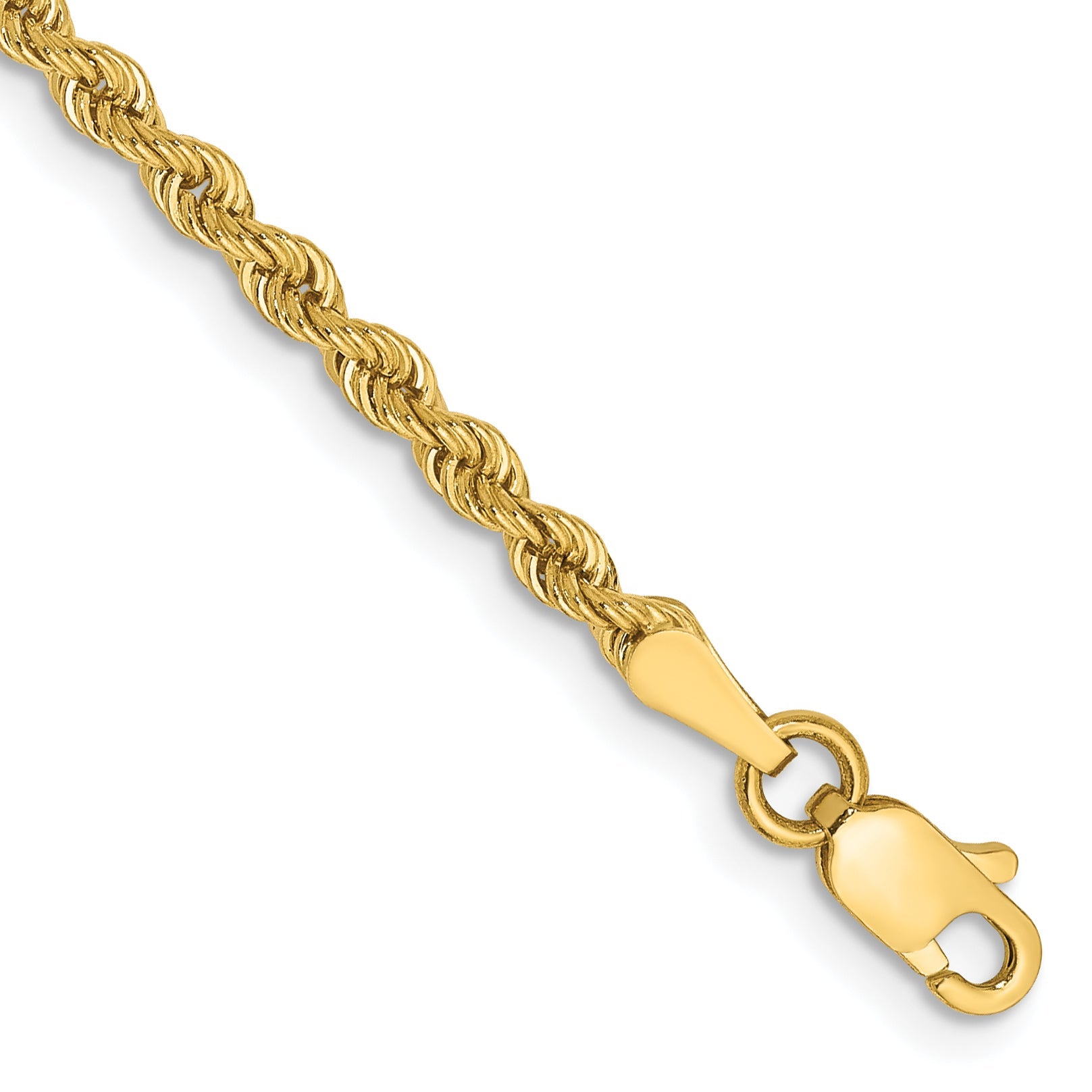 8 Inch 10K Yellow Gold 2.5mm Regular Rope Chain Bracelet