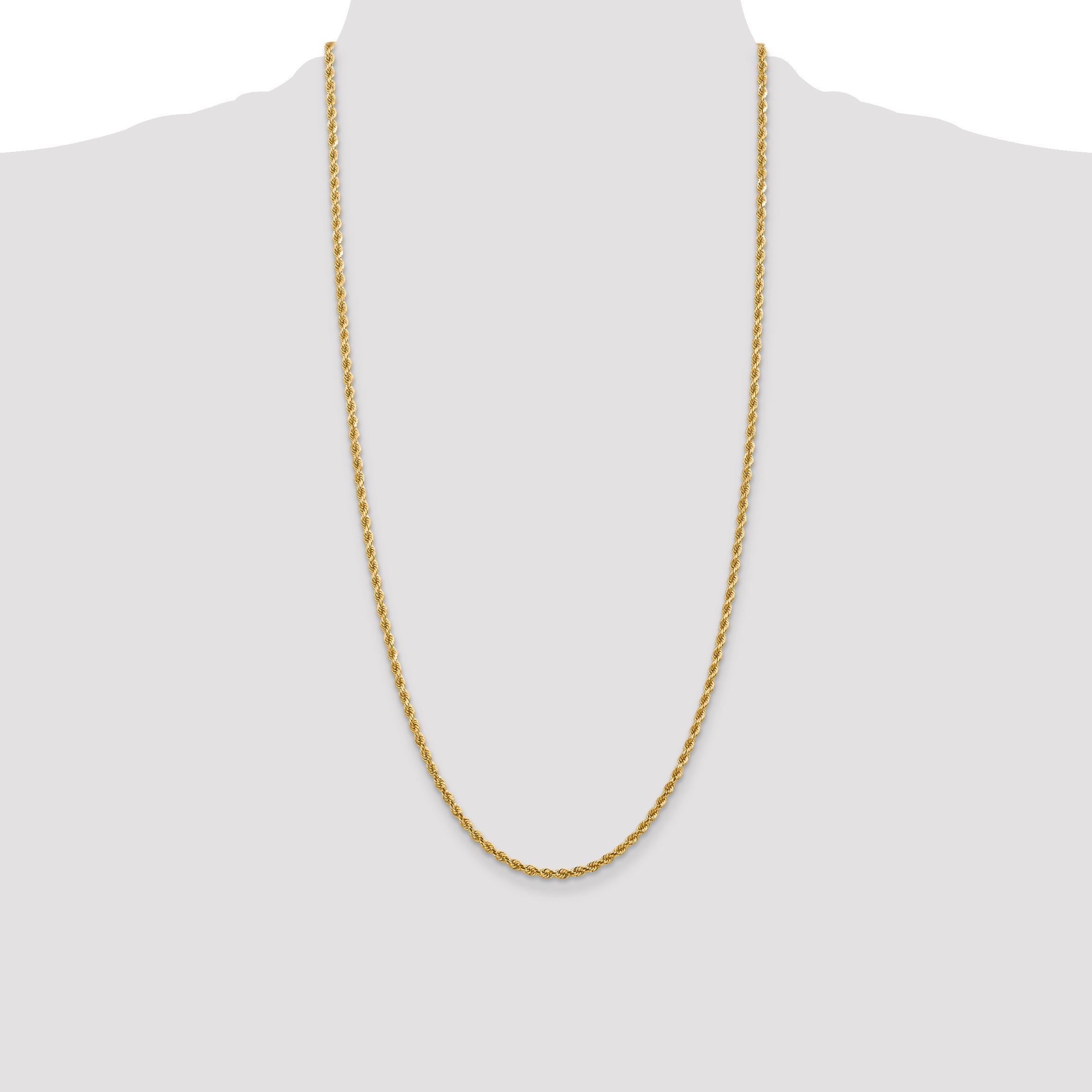 26 Inch 10K 2.75mm Diamond-Cut Rope Chain Necklace