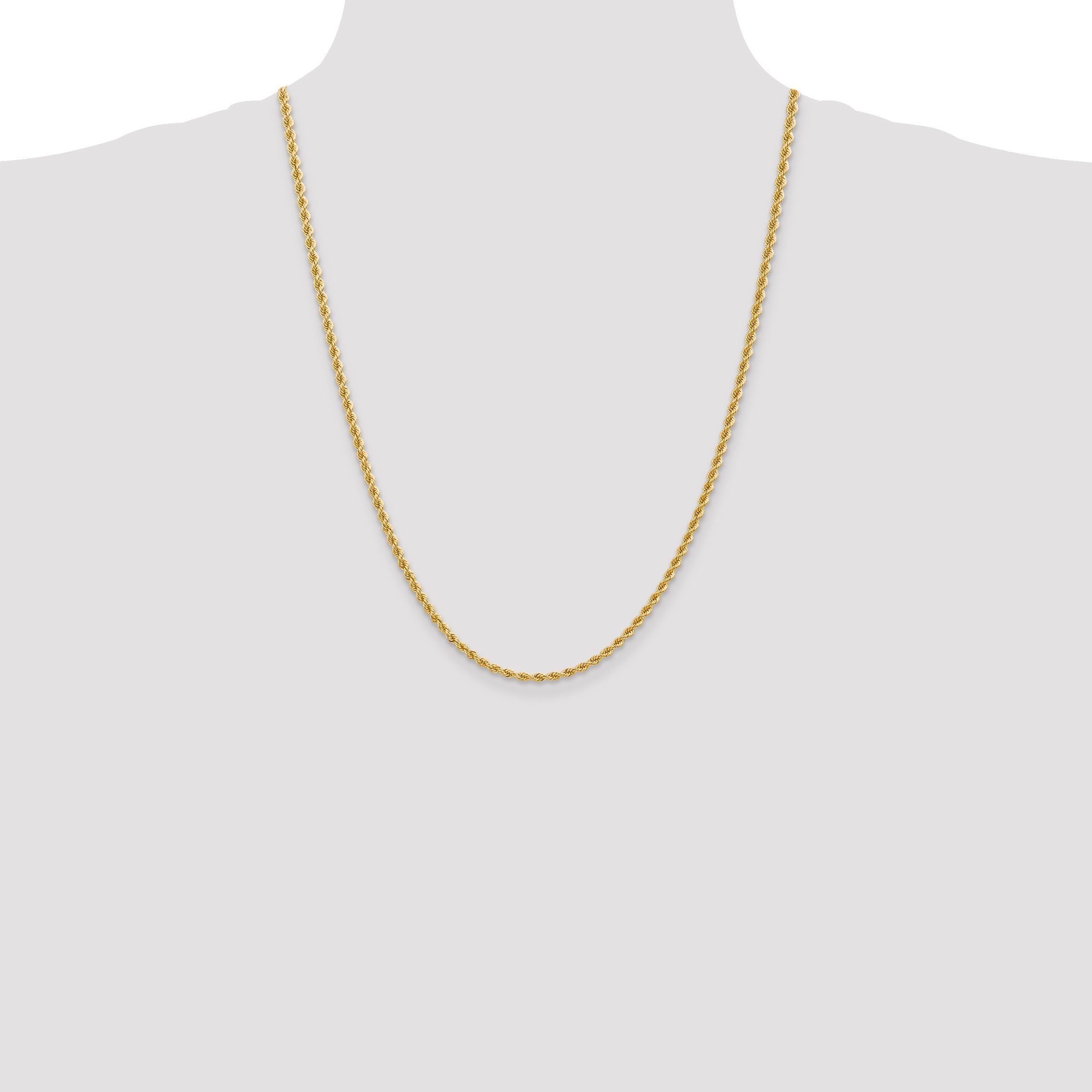 24 Inch 10K Yellow Gold 2.75mm Regular Rope Chain Necklace