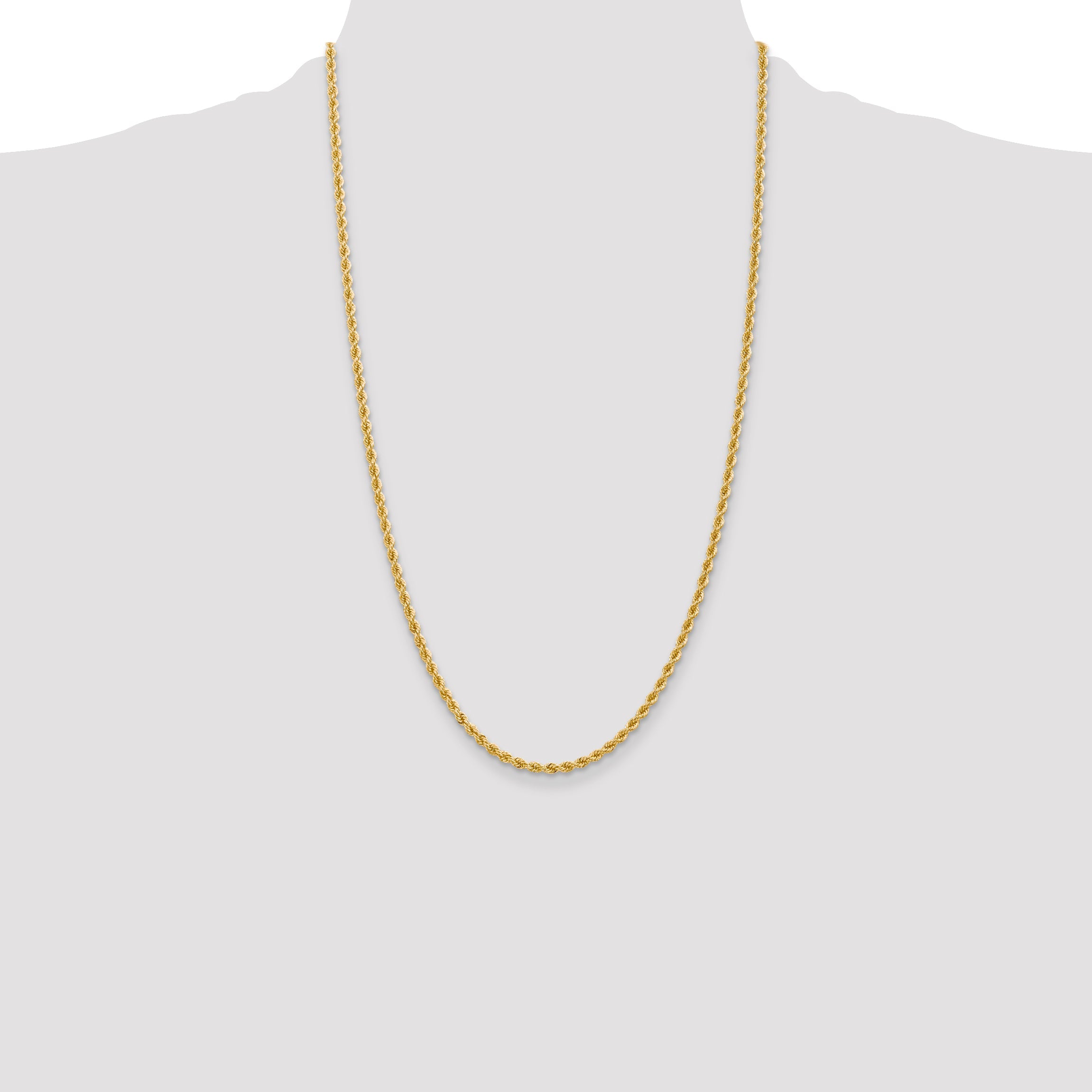 26 Inch 10K Yellow Gold 2.75mm Regular Rope Chain Necklace