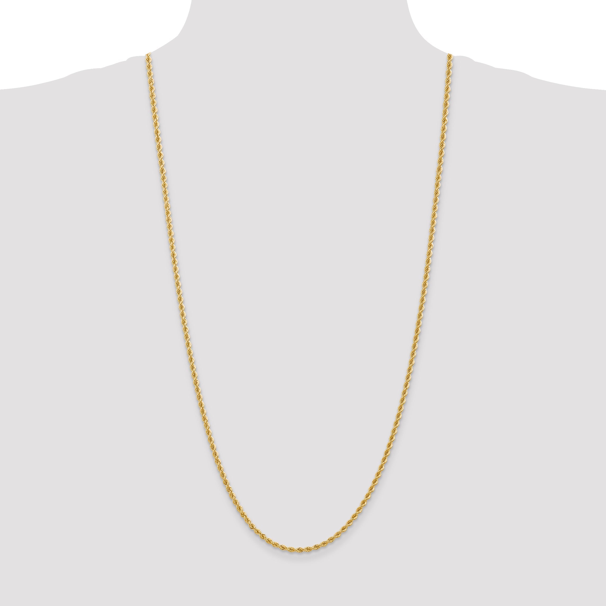 3 Inch 10K Yellow Gold 2.75mm Regular Rope Chain Necklace