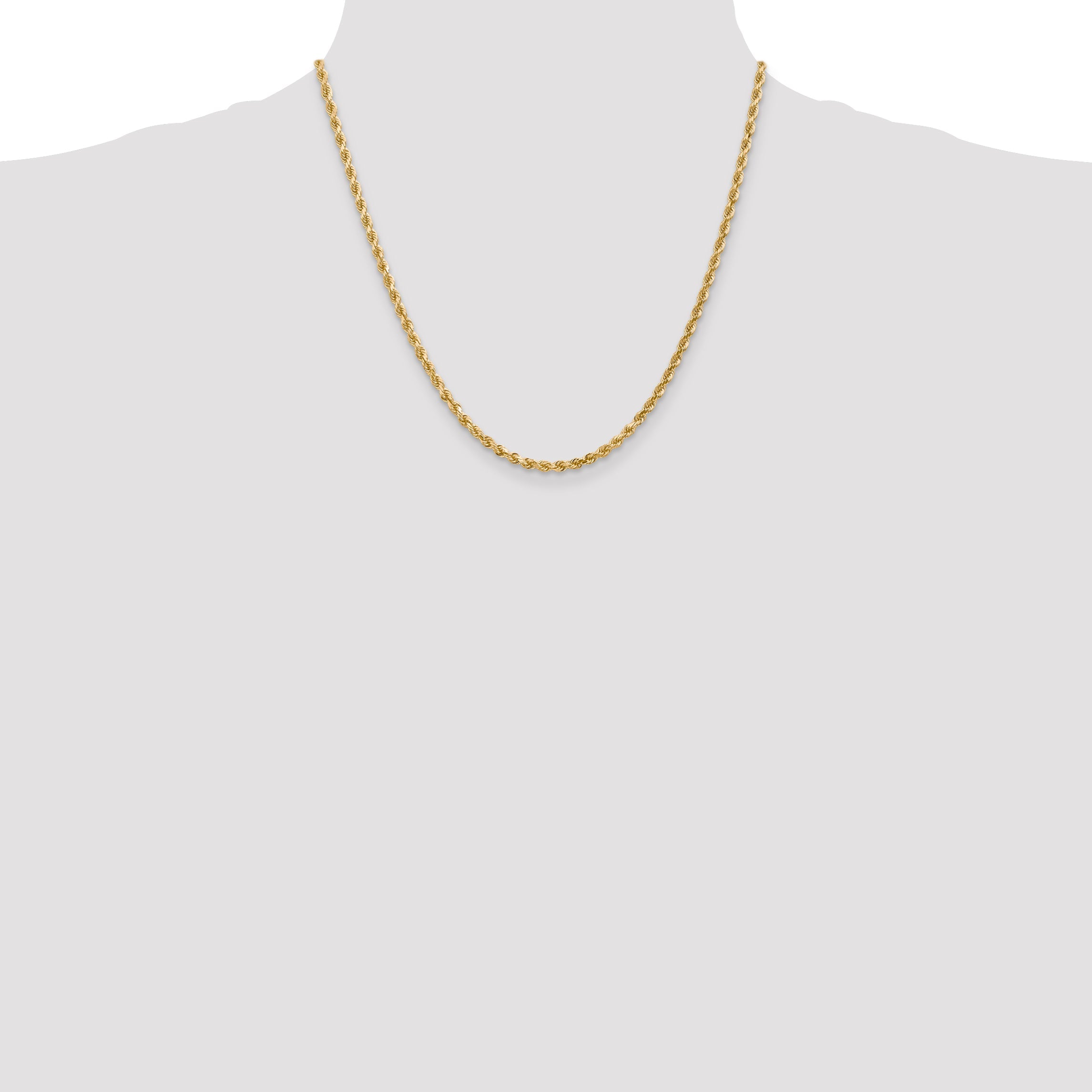 20 Inch 10K 3mm Diamond-Cut Rope Chain Necklace