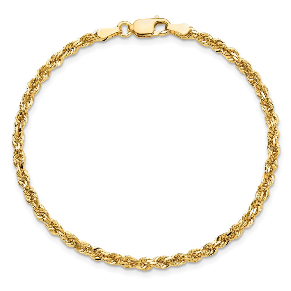 9 Inch 10K 3mm Diamond-Cut Rope Chain Bracelet
