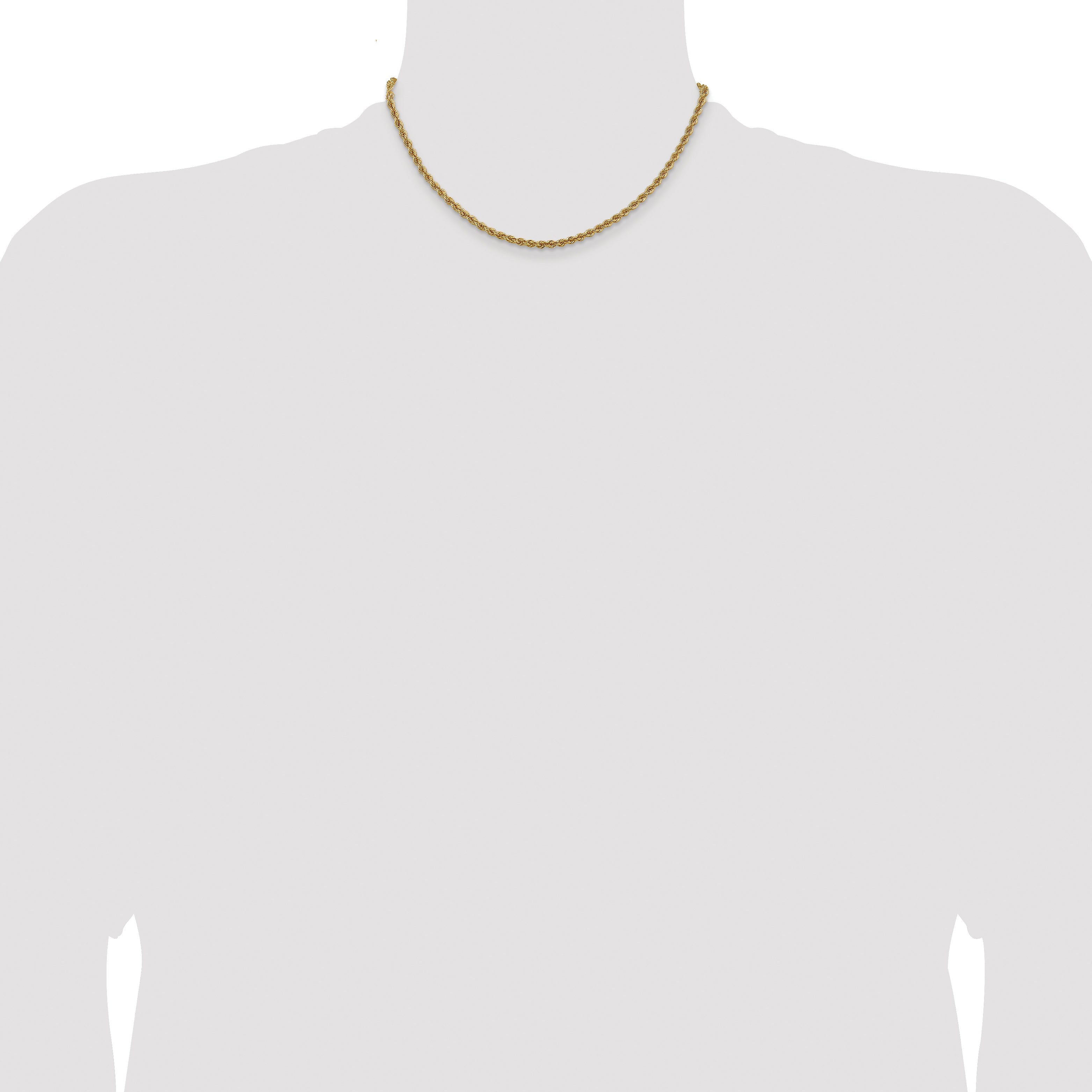 16 Inch 10K Yellow Gold 3mm Regular Rope Chain Necklace