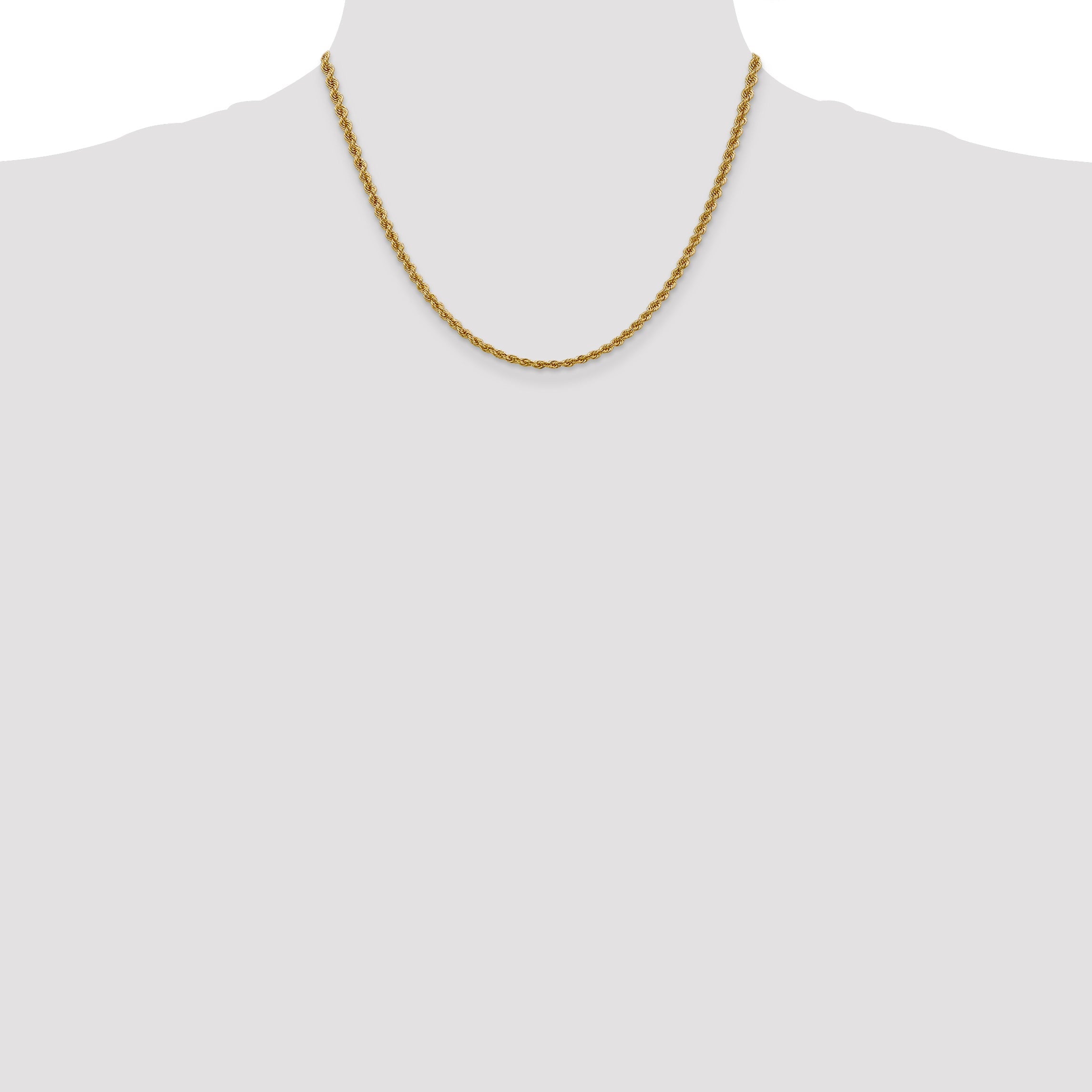 18 Inch 10K Yellow Gold 3mm Regular Rope Chain Necklace