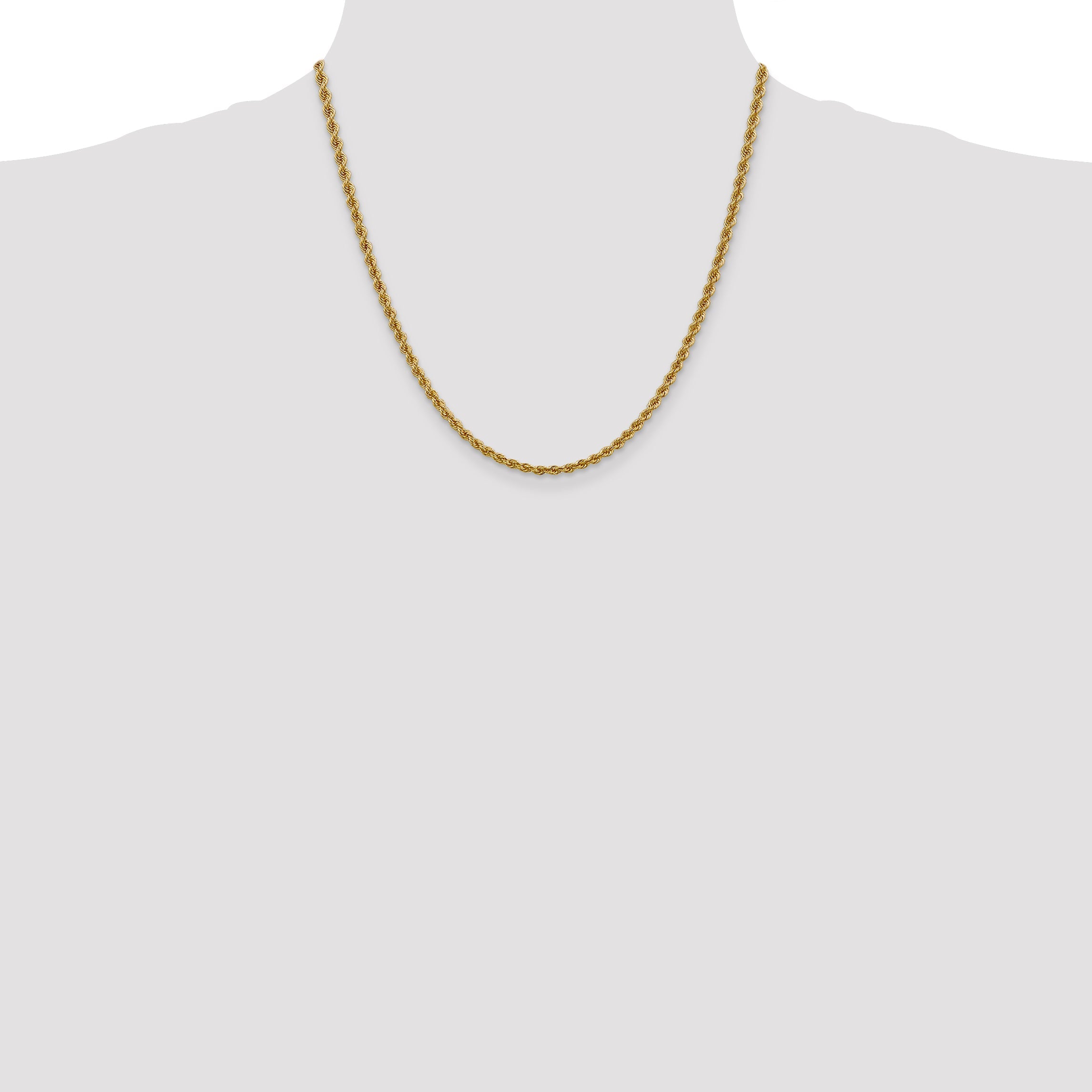 2 Inch 10K Yellow Gold 3mm Regular Rope Chain Necklace
