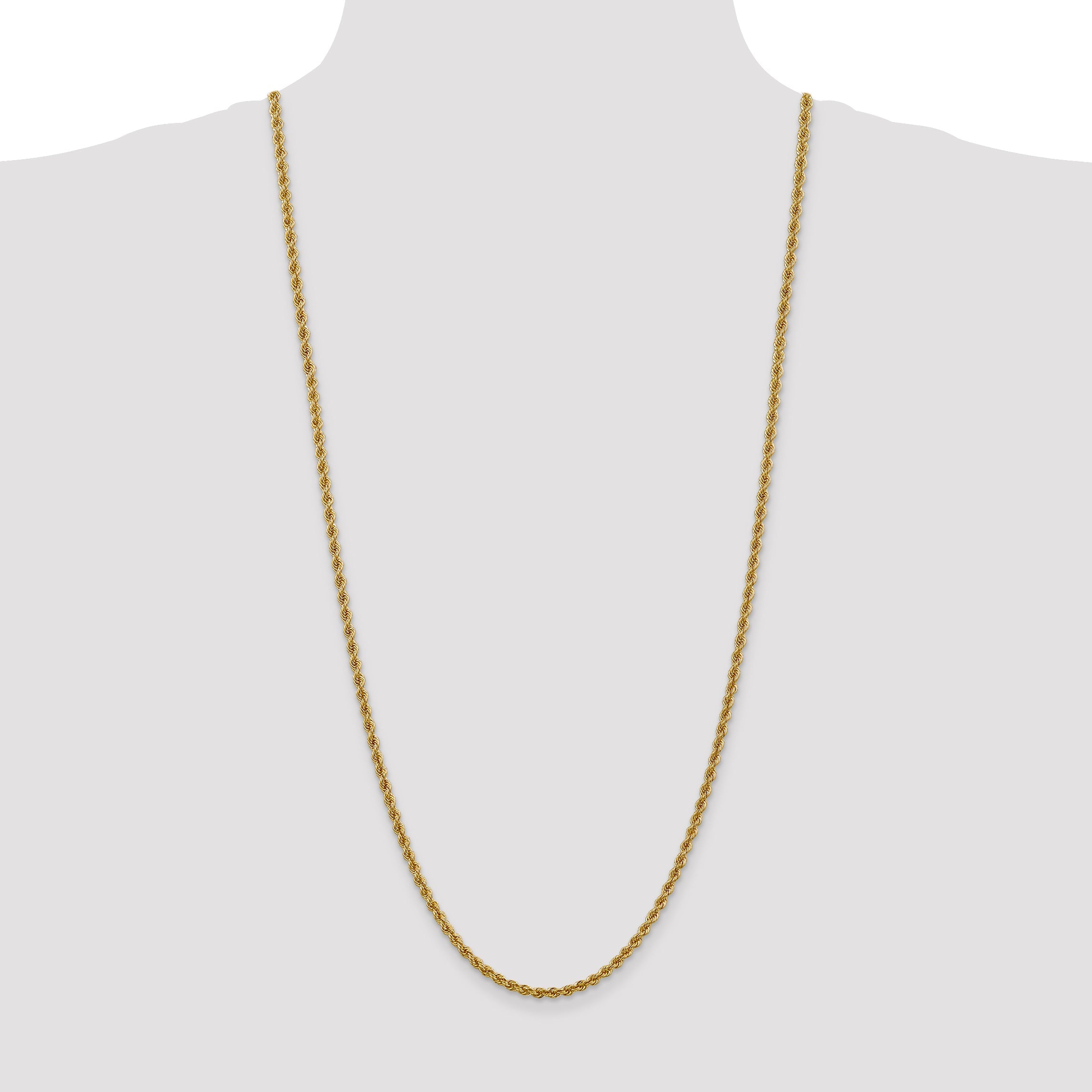 3 Inch 10K Yellow Gold 3mm Regular Rope Chain Necklace