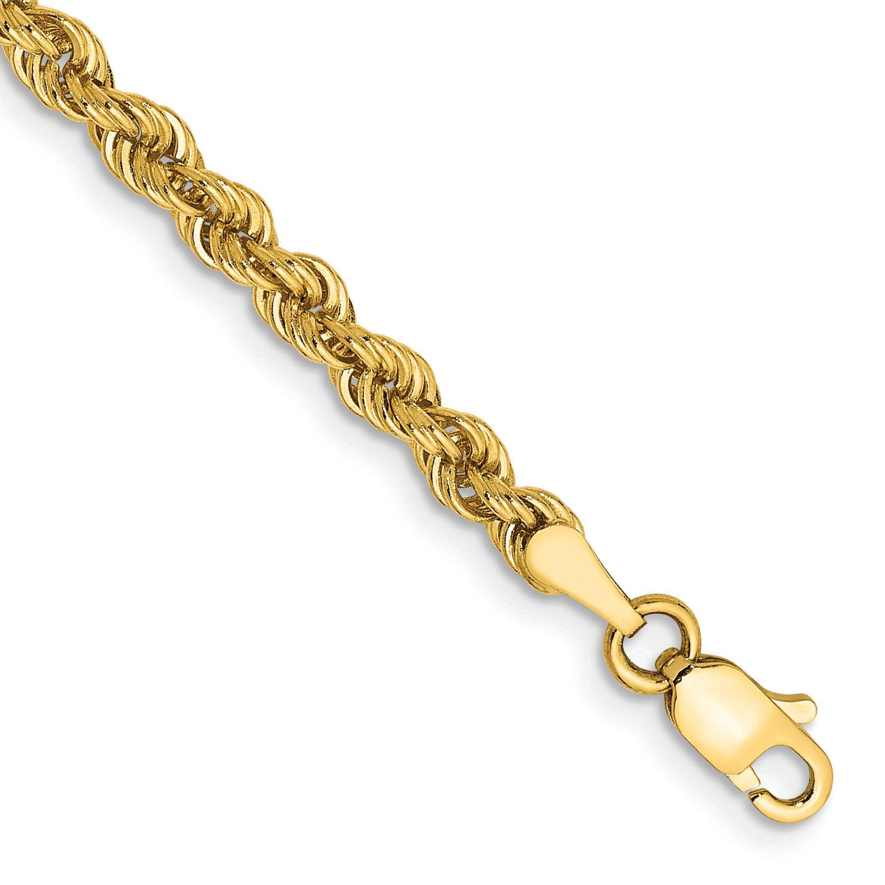 8 Inch 10K Yellow Gold 3mm Regular Rope Chain Bracelet